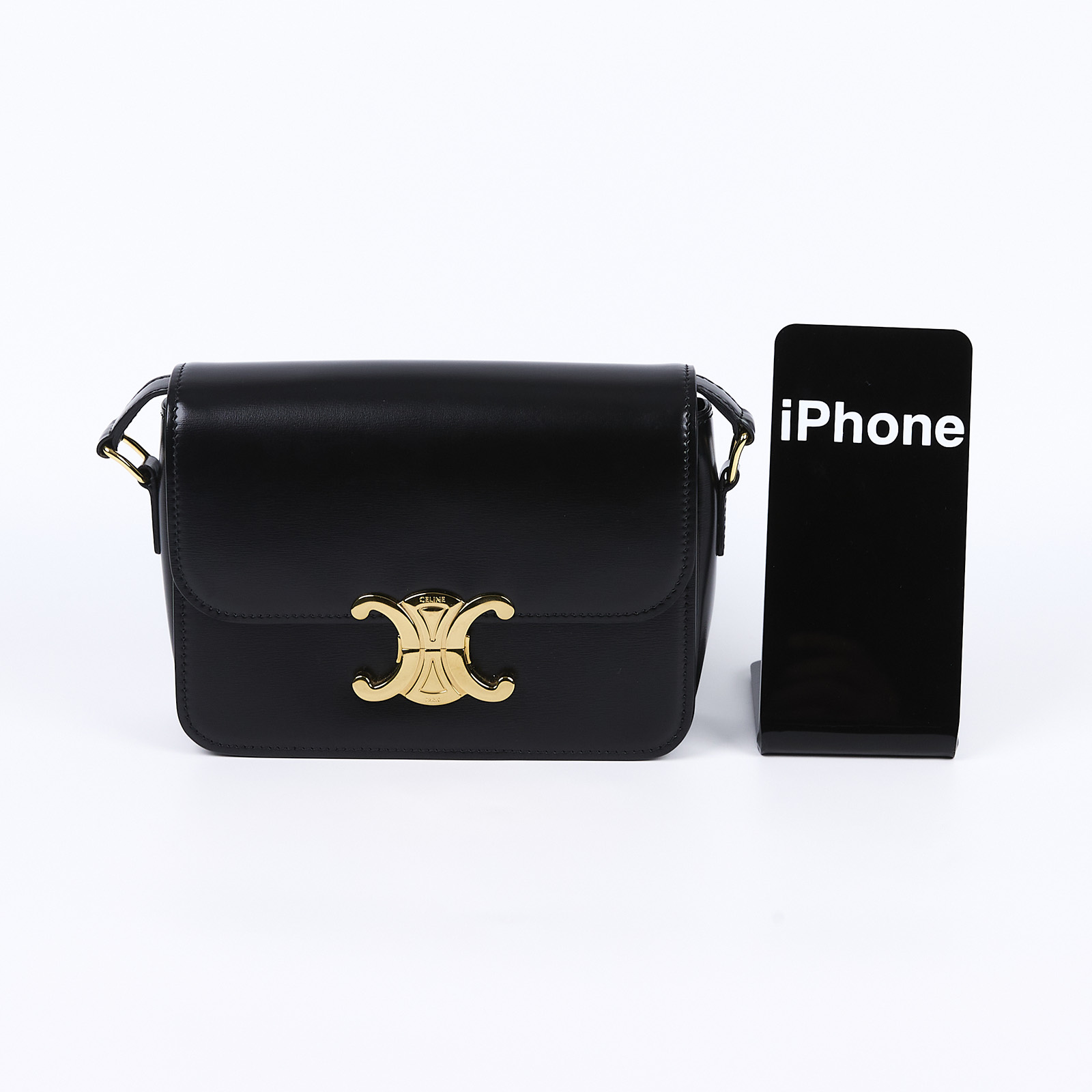 思琳 CELINE 亮面牛皮革 Teen Triomphe 凱旋門 肩背包 188423BF4 黑TEEN TRIOMPHE肩背包 防塵袋