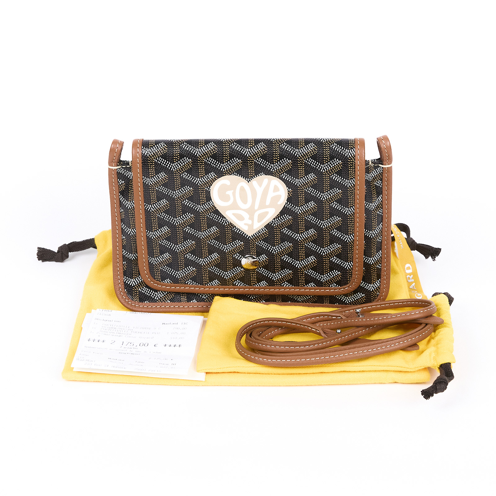 高雅德 GOYARD Plumet Pocket Wallet 肩背 隨身錢包 PLUMETPMLTY 焦糖/黑 愛心PLUMET 防塵袋/購買證明