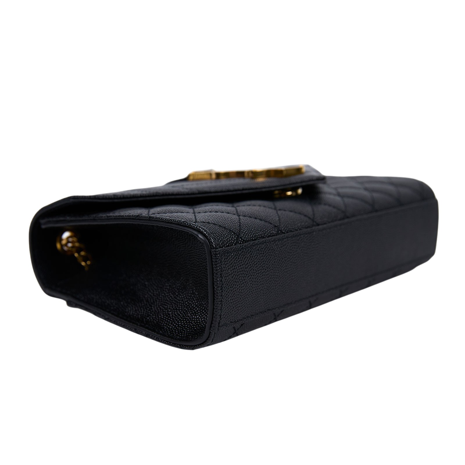 聖羅蘭 YSL SAINT LAURENT Envelope 粒面絎縫皮革 小型 信封袋 600195BOW91 黑金荔枝鍊條信封包 防塵袋/購買證明