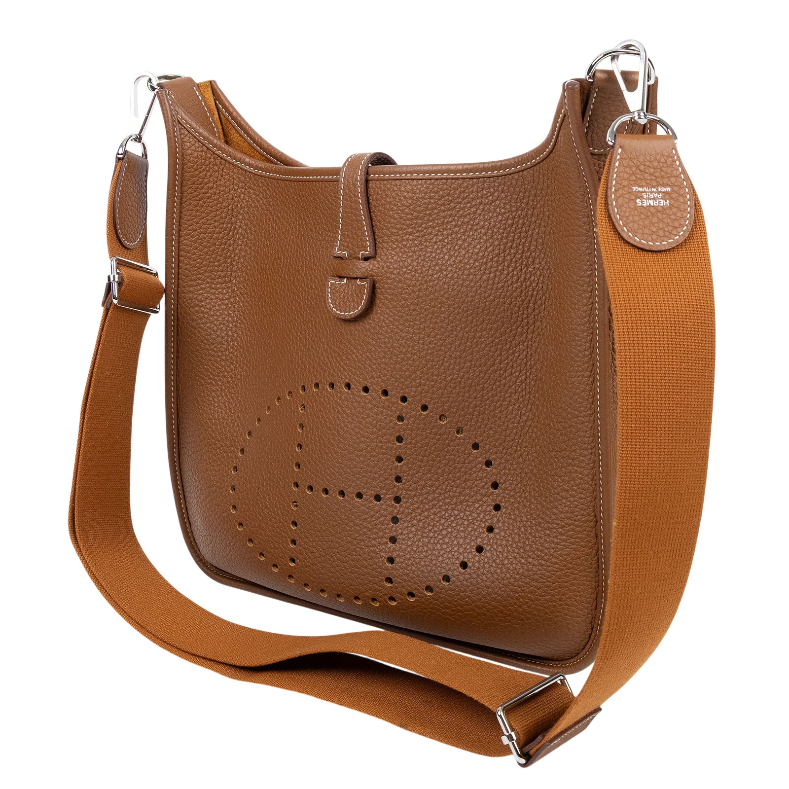 愛馬仕 Hermes Evelyne Bag 伊芙琳包 29 馬蹄型 銀色五金 金棕 H056277CK37 B刻  原廠盒子/防塵袋/背帶/購買證明影本