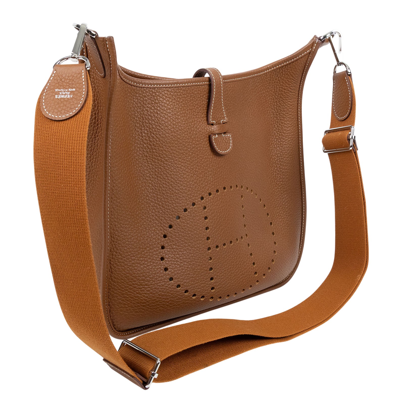 愛馬仕 Hermes Evelyne Bag 伊芙琳包 29 馬蹄型 銀色五金 金棕 H056277CK37 B刻  原廠盒子/防塵袋/背帶/購買證明影本