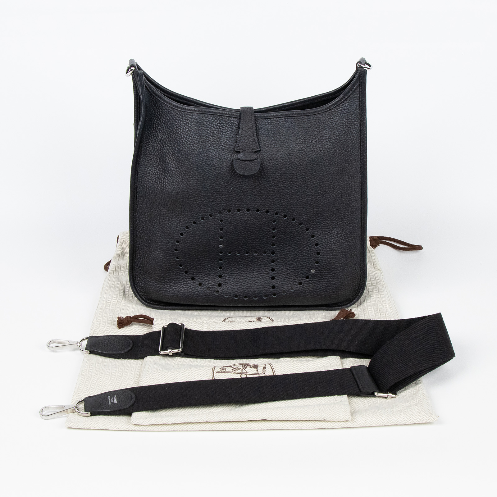 愛馬仕 Hermes Evelyne Bag 伊芙琳包 29 馬蹄型 EV29 U刻 黑EVELYNE29 防塵袋/背帶