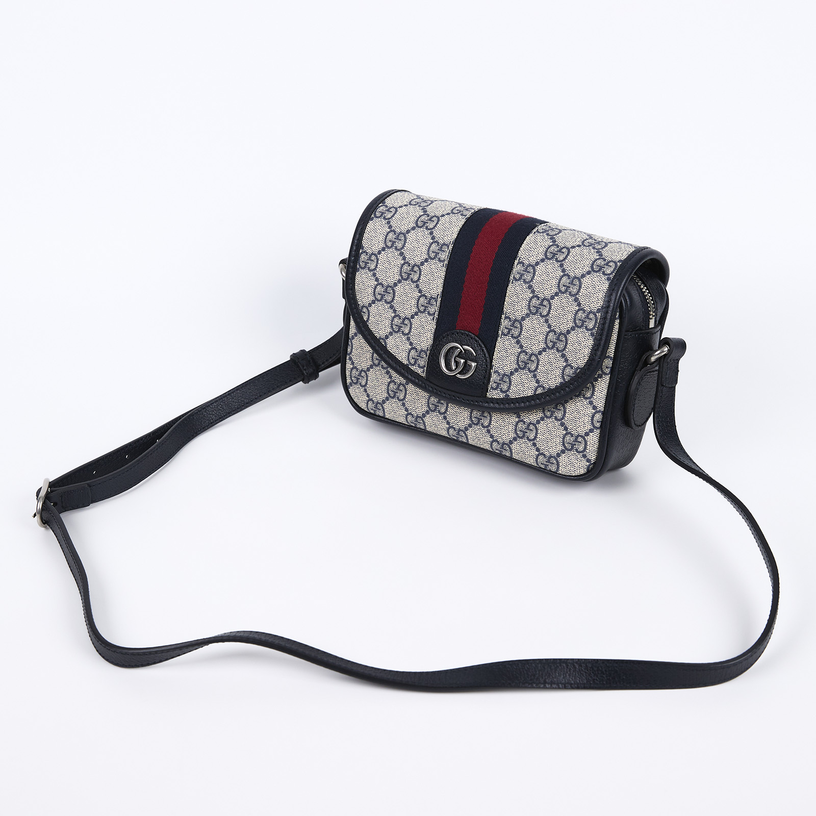 古馳 GUCCI ophidia 拉鍊 迷你 翻蓋包 藍色 772239 FACUK 藍OPHIDIA圓蓋斜背包 原廠盒子/防塵袋