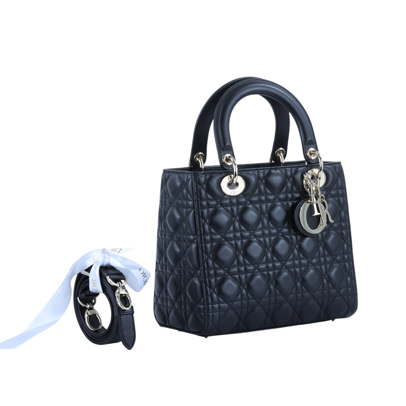 迪奧 CHRISTIAN DIOR Lady Dior 中型 肩背 斜背 手提包 M0565ONGE 黑LADY DIOR 5X5 原廠盒子/防塵袋