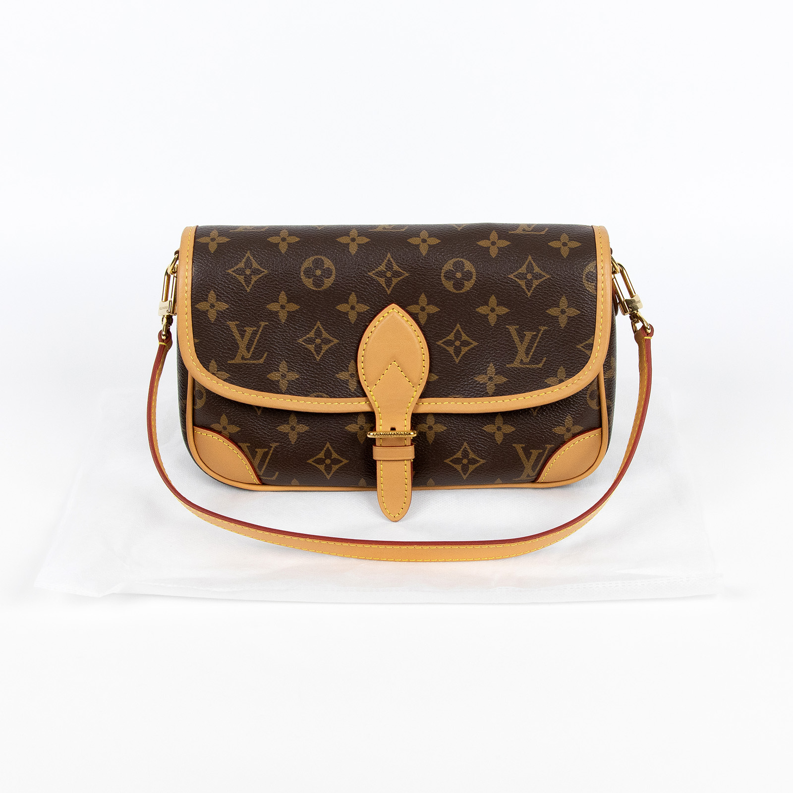 路易威登 LOUIS VUITTON Diane 腋下包法棍 單肩背包 經典帆布 M45985 晶片款 棕原花DIANE法棍包　スト欠品 背帶