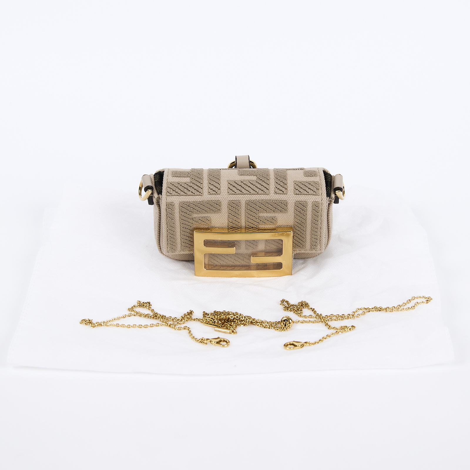 芬迪 FENDI FF Logo Nano Baguette 包款吊飾 7AS045A9P6 奶茶帆布NANO BAGUETTE 無附屬品