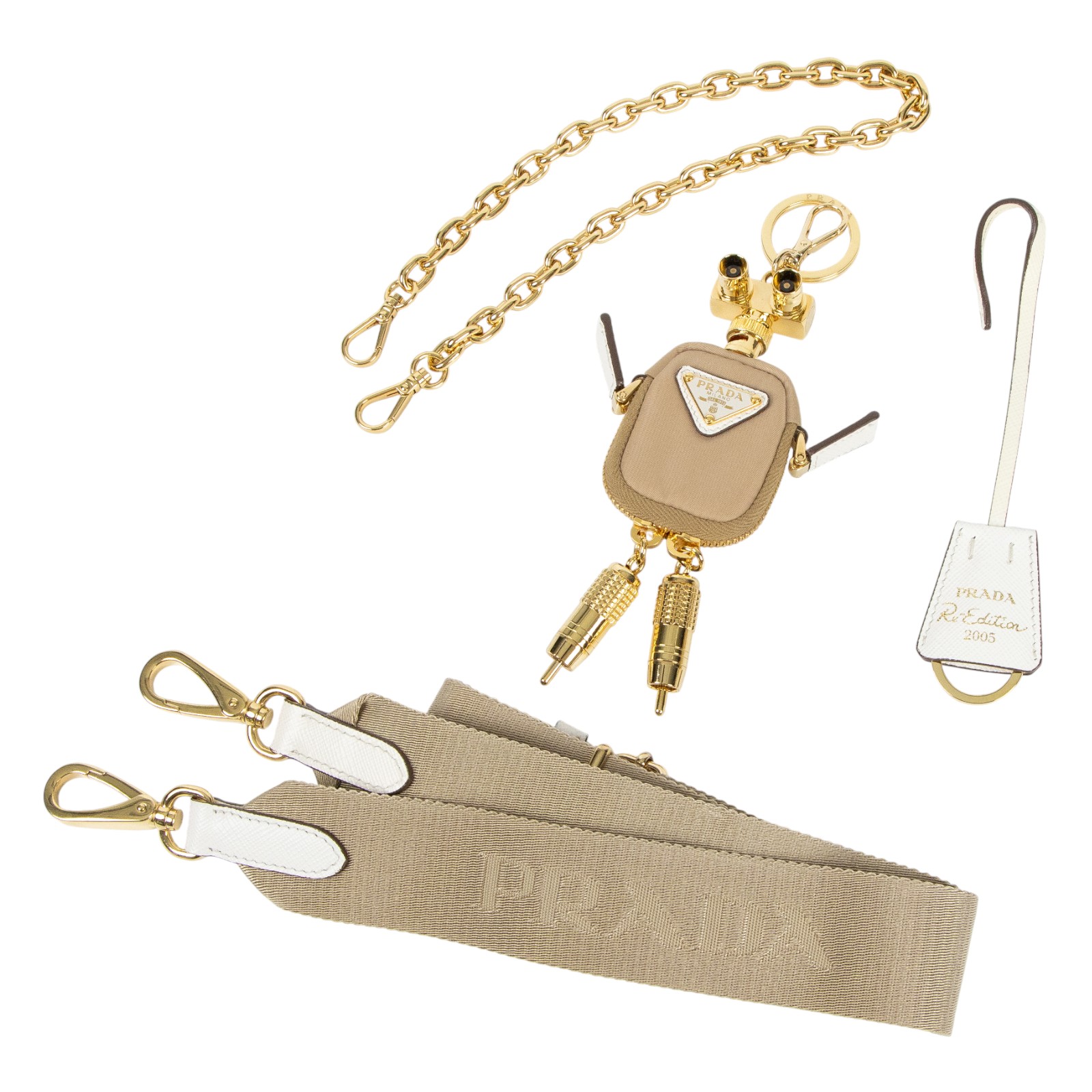 普拉達 PRADA Re-Edition 2005 Re-Nylon 手袋 1BH204_R064 奶茶機器人三合一 防塵袋/機器人吊飾/背帶