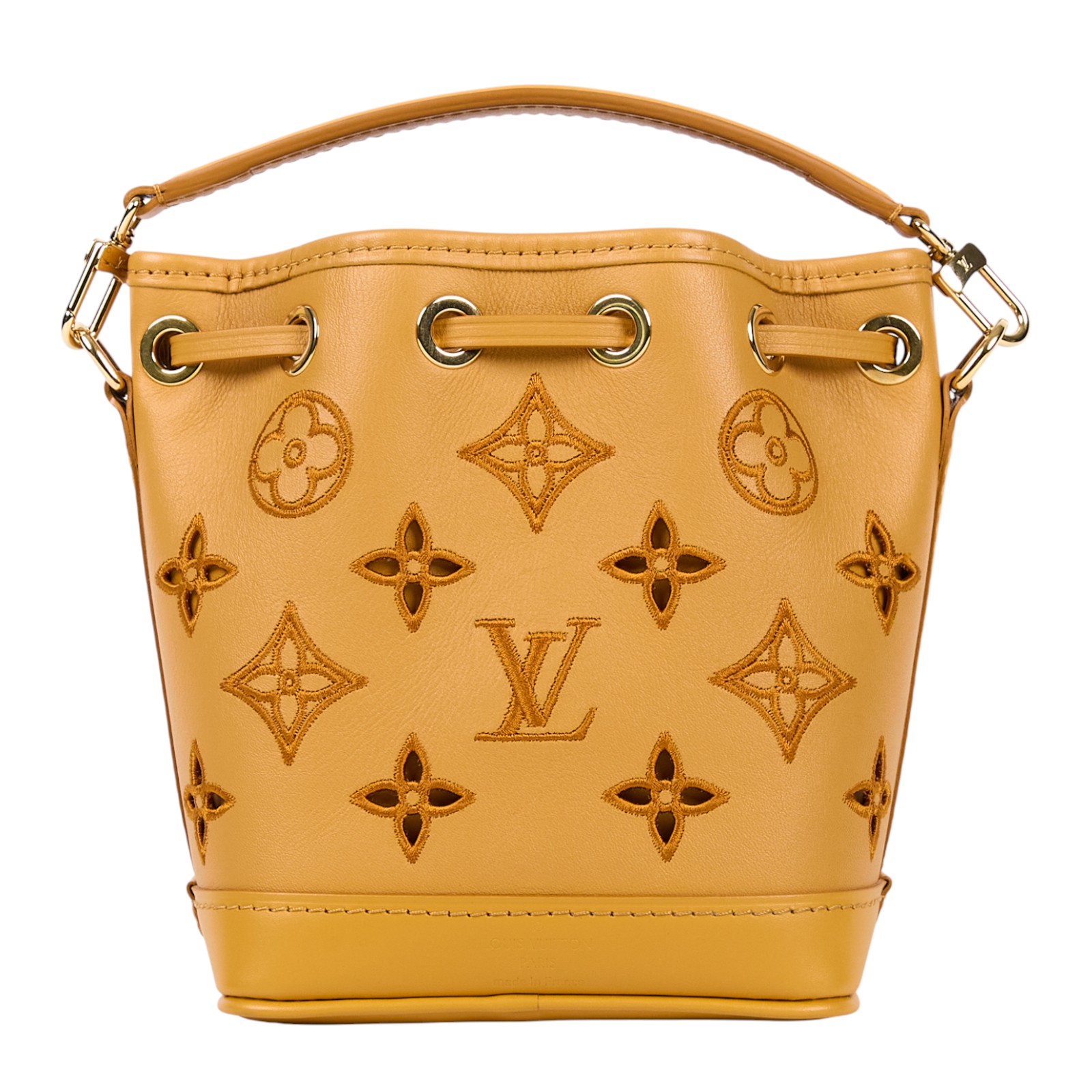 路易威登 LOUIS VUITTON Nano Noé 老花 水桶包 斜背包 M82469 晶片款 南瓜黃原花Nano Noe 原廠盒子/防塵袋/購買證明