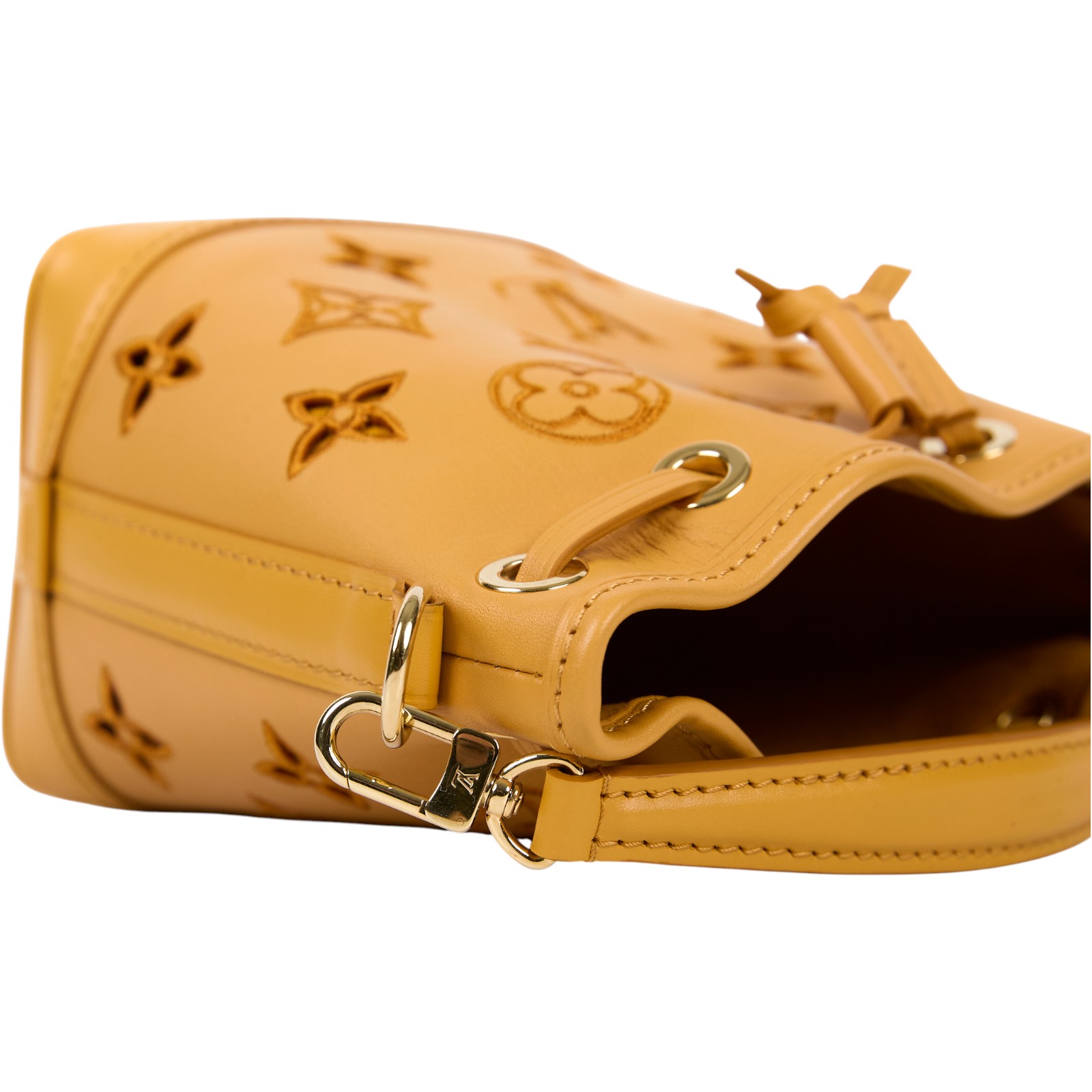 路易威登 LOUIS VUITTON Nano Noé 老花 水桶包 斜背包 M82469 晶片款 南瓜黃原花Nano Noe 原廠盒子/防塵袋/購買證明