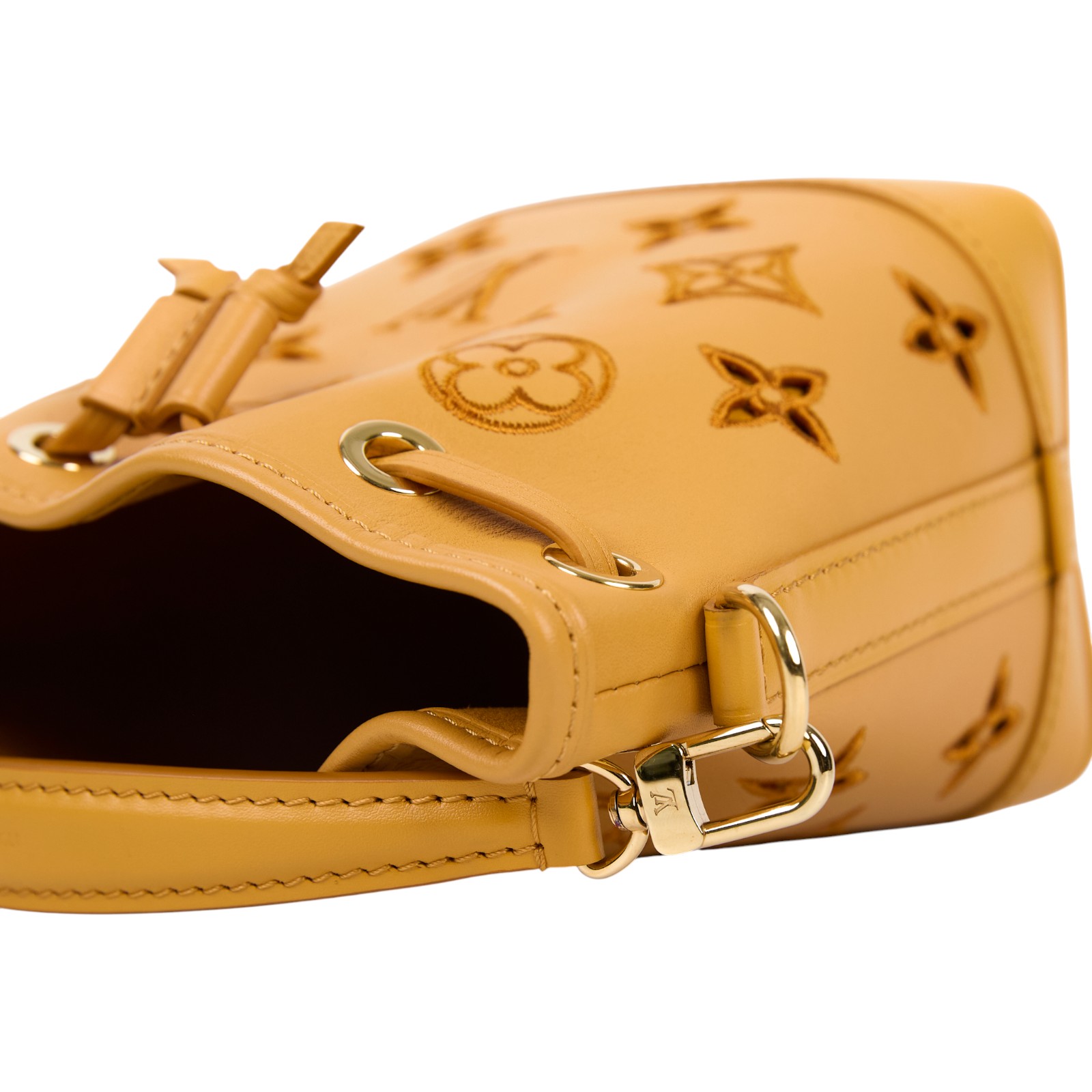 路易威登 LOUIS VUITTON Nano Noé 老花 水桶包 斜背包 M82469 晶片款 南瓜黃原花Nano Noe 原廠盒子/防塵袋/購買證明