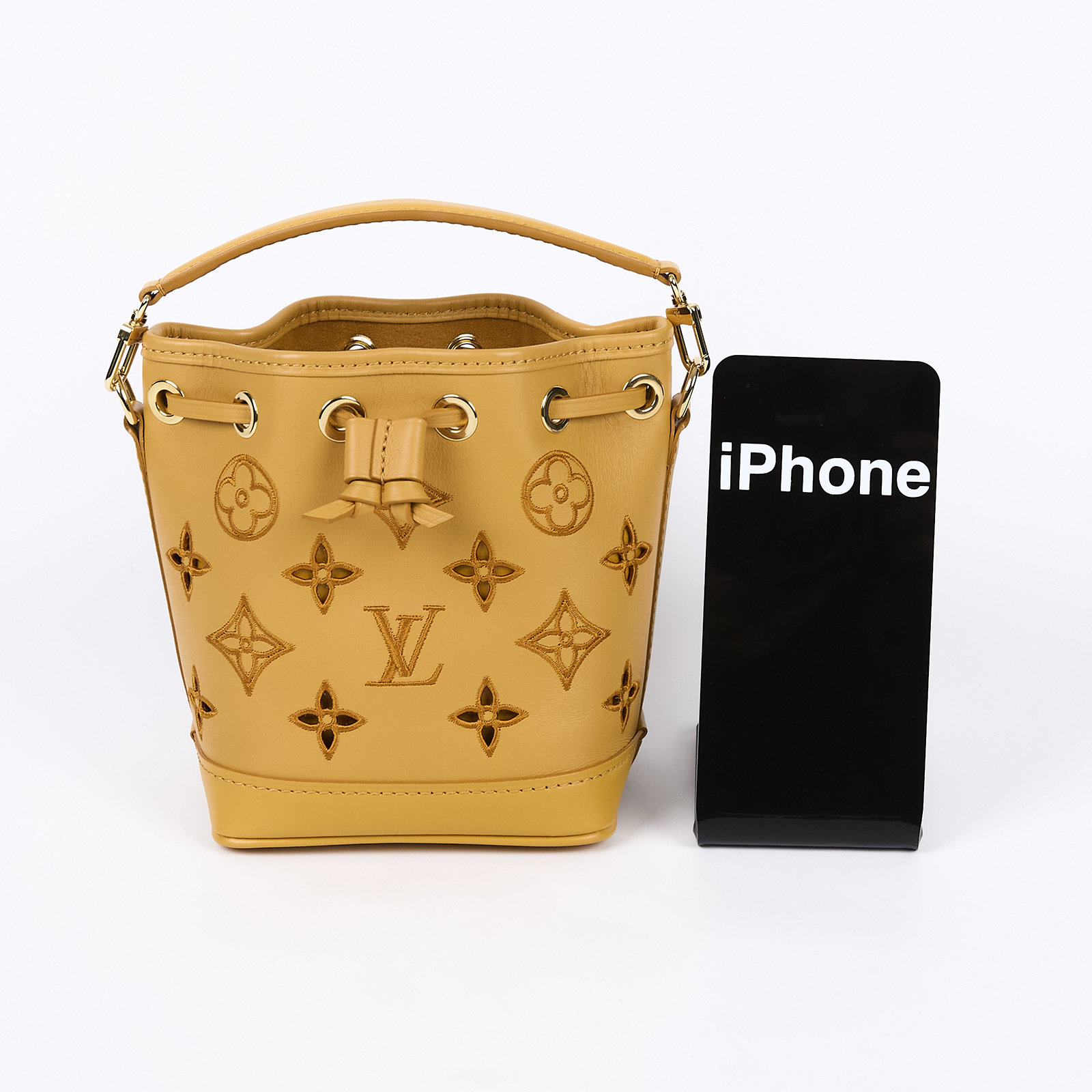 路易威登 LOUIS VUITTON Nano Noé 老花 水桶包 斜背包 M82469 晶片款 南瓜黃原花Nano Noe 原廠盒子/防塵袋/購買證明