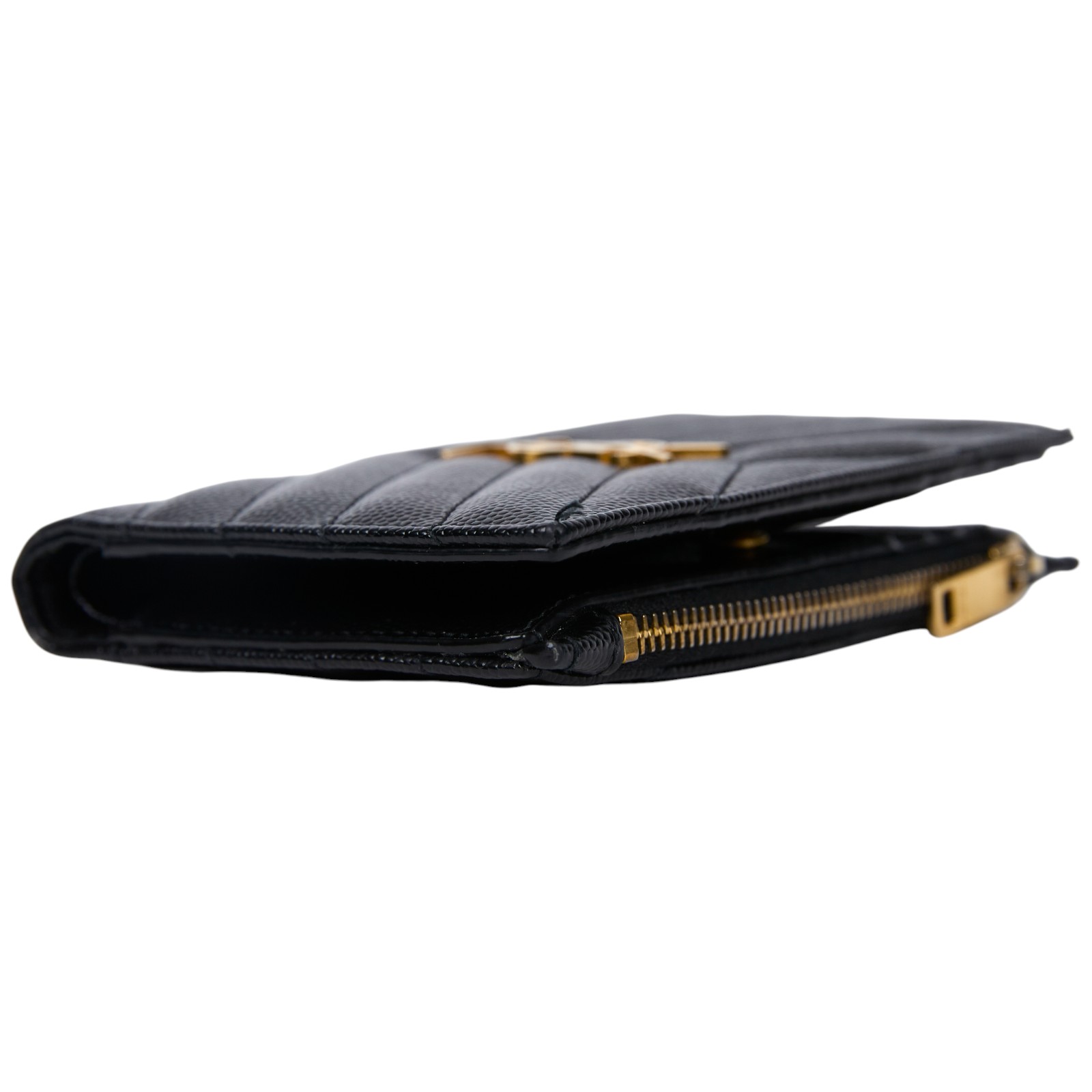 聖羅蘭 YSL SAINT LAURENT Monogram 粒面壓紋皮革 拉鏈 兩摺錢包 金色五金 668287BOW01  原廠盒子/防塵袋