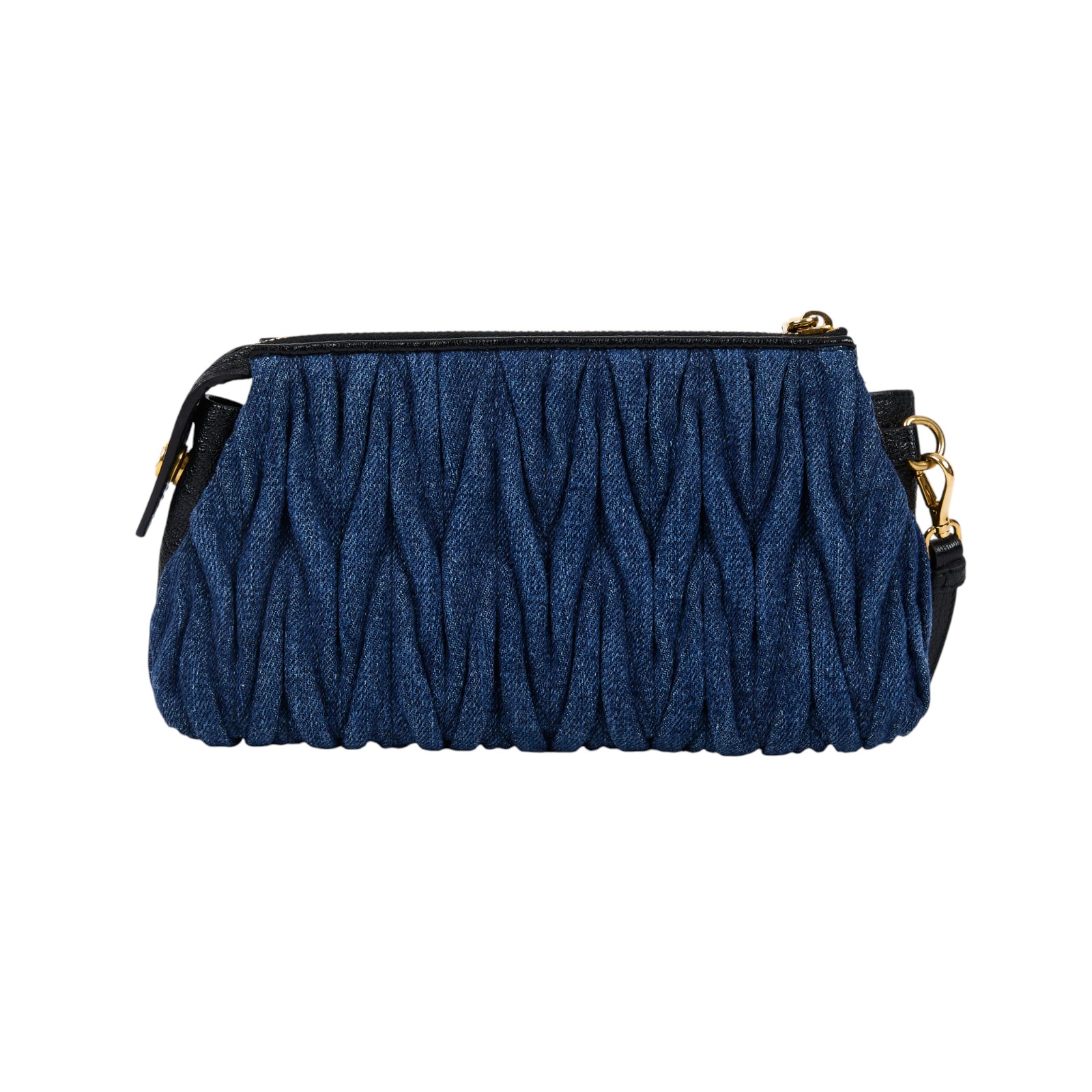 繆繆 MIU MIU Matelasse 牛仔皮革手拿包 5NE001_2ALH 丹寧皺褶手拿包 防塵袋/保證卡