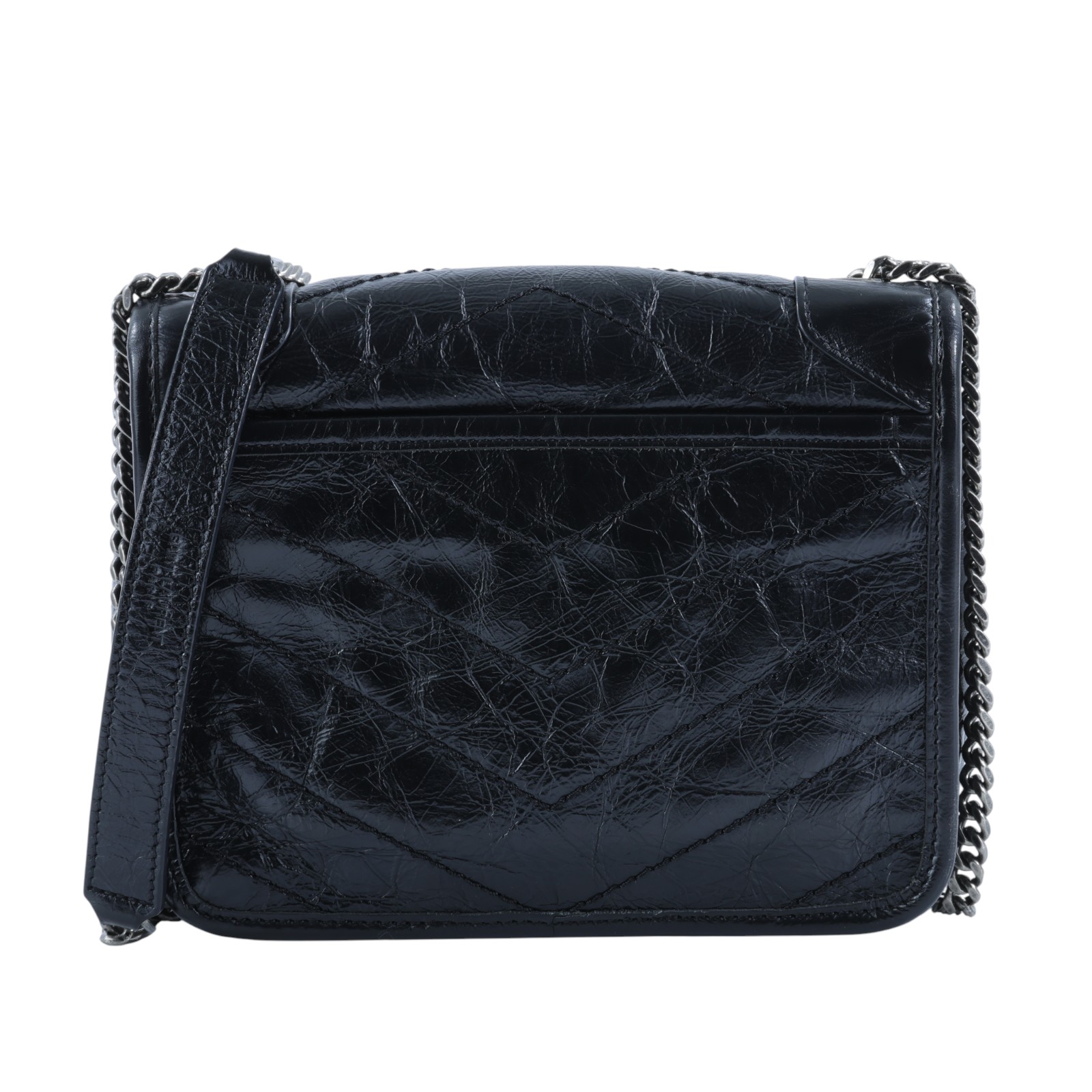 聖羅蘭 YSL SAINT LAURENT Niki 復古皮革 手袋 銀色五金 5831030EN04 黑NIKI WOC 原廠盒子/防塵袋