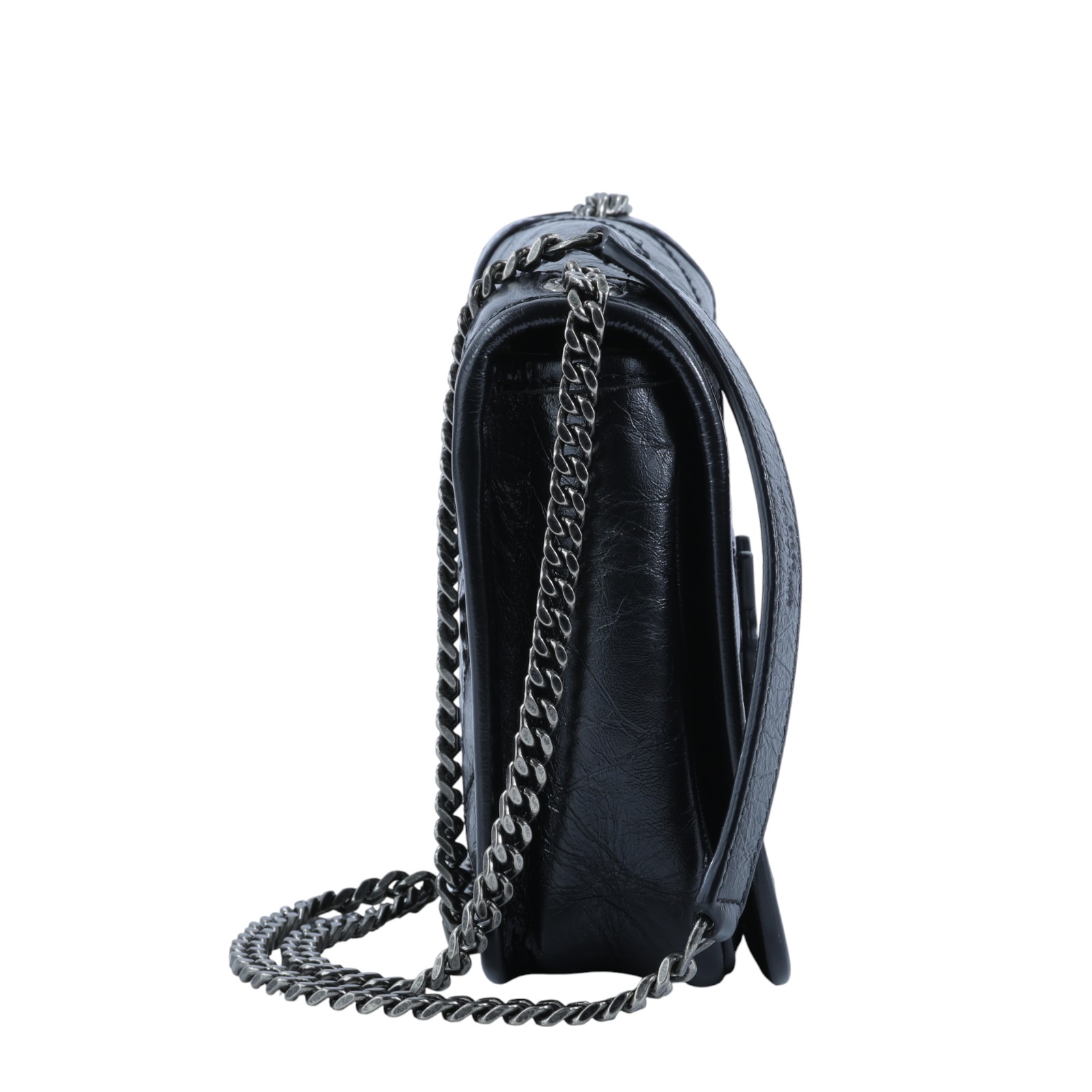 聖羅蘭 YSL SAINT LAURENT Niki 復古皮革 手袋 銀色五金 5831030EN04 黑NIKI WOC 原廠盒子/防塵袋