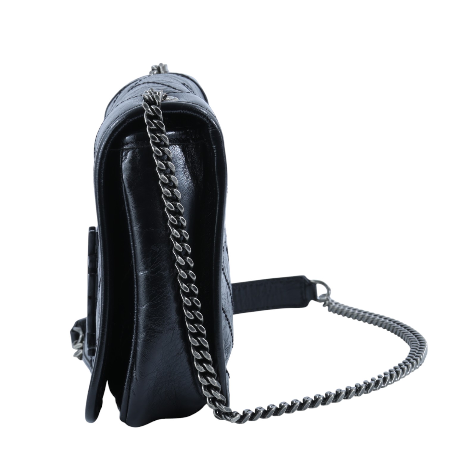 聖羅蘭 YSL SAINT LAURENT Niki 復古皮革 手袋 銀色五金 5831030EN04 黑NIKI WOC 原廠盒子/防塵袋