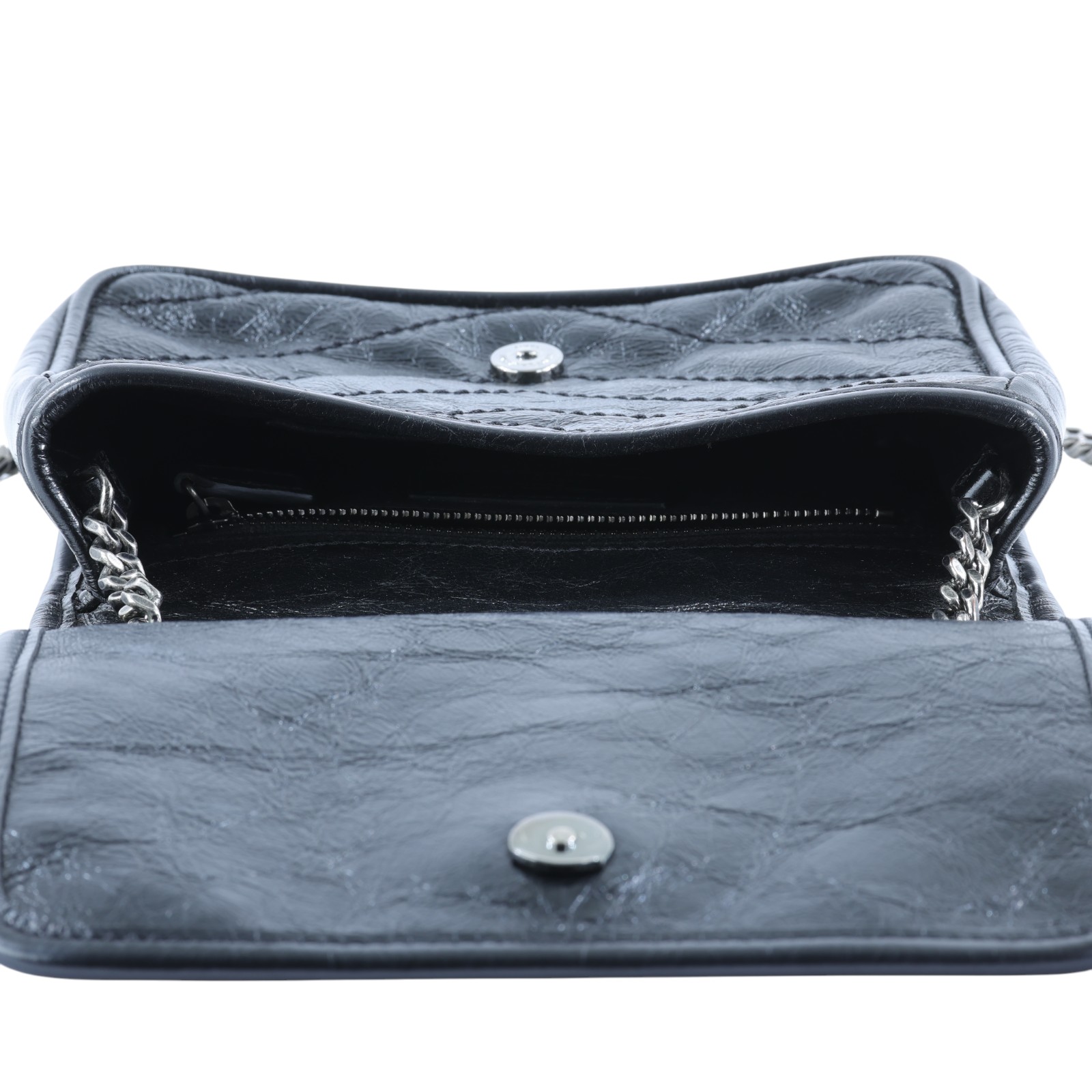 聖羅蘭 YSL SAINT LAURENT Niki 復古皮革 手袋 銀色五金 5831030EN04 黑NIKI WOC 原廠盒子/防塵袋