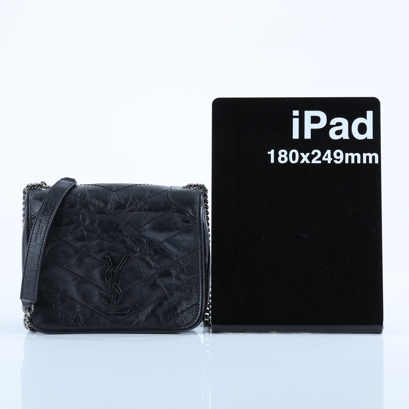 聖羅蘭 YSL SAINT LAURENT Niki 復古皮革 手袋 銀色五金 5831030EN04 黑NIKI WOC 原廠盒子/防塵袋