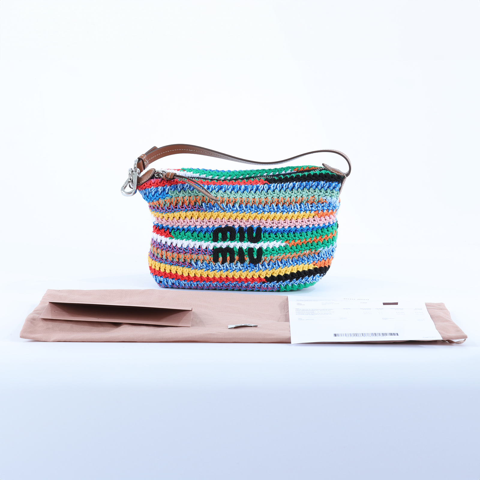 繆繆 MIU MIU Fabric Crochet Pouch 隨身小包 5NE841 AF46 彩色毛呢HOBO 防塵袋/購買證明