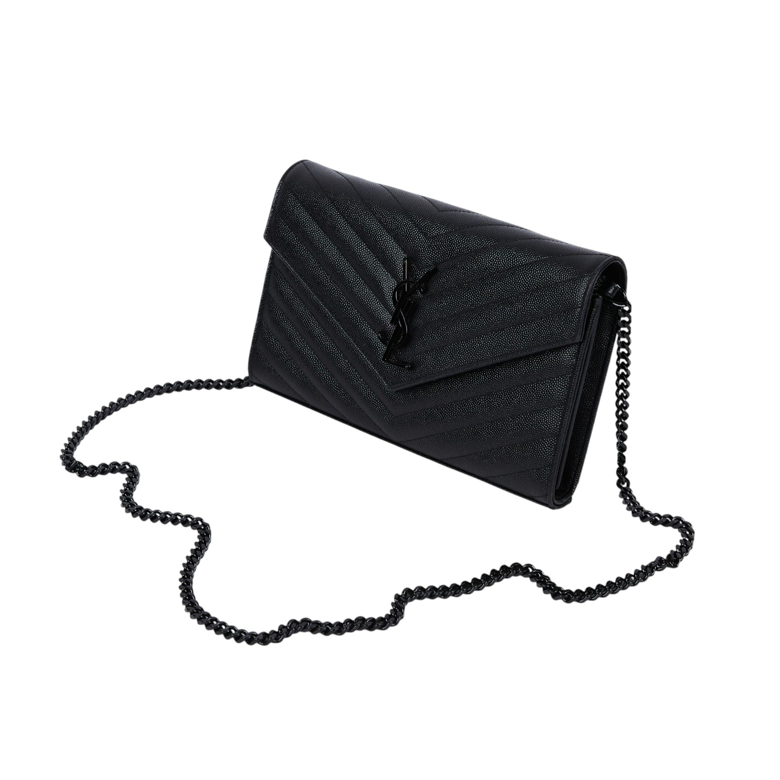 聖羅蘭 YSL SAINT LAURENT Cassandre 經典粒面皮革 鏈條 錢包 同色五金 377828BOW08  原廠盒子/購買證明