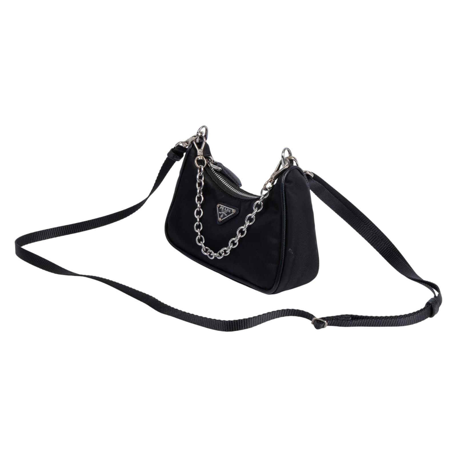 普拉達 PRADA Mini Hobo 腋下包 1TT122_064 黑mini三合一鏈條包 原廠盒子/保證卡/背帶2