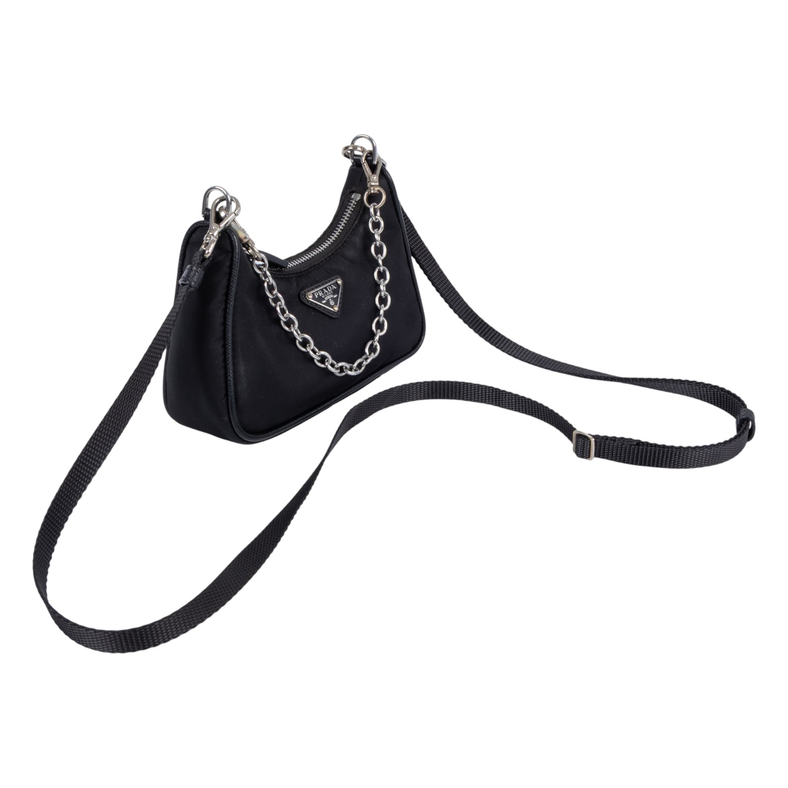 普拉達 PRADA Mini Hobo 腋下包 1TT122_064 黑mini三合一鏈條包 原廠盒子/保證卡/背帶2
