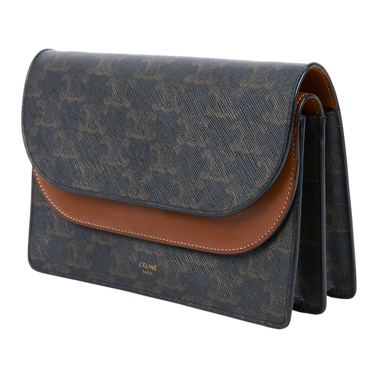 思琳 CELINE Triomphe 帆布  平滑羊皮 Strap 錢包 10D852CG9 黃褐色STRAP信封包 原廠盒子/防塵袋/購買證明