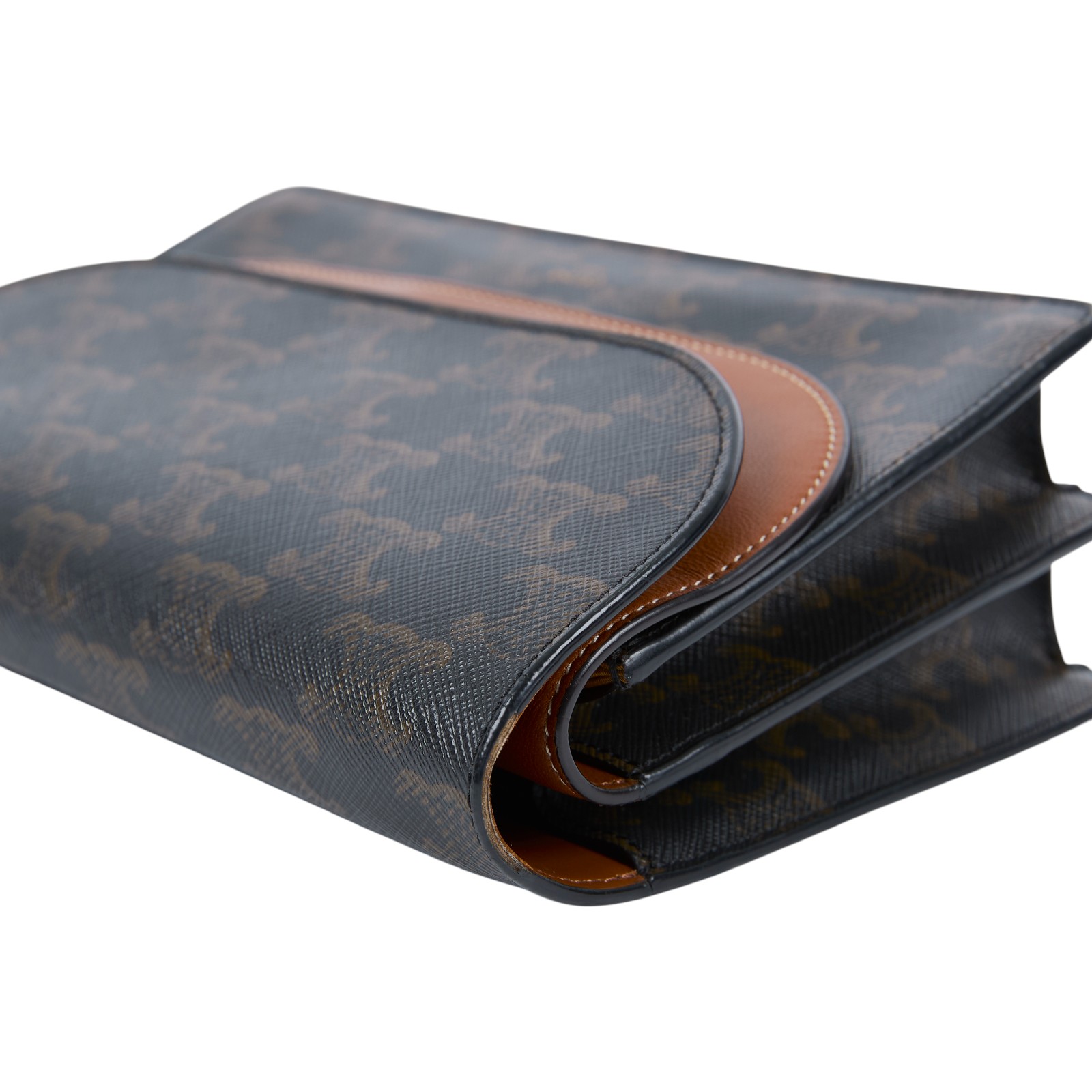 思琳 CELINE Triomphe 帆布  平滑羊皮 Strap 錢包 10D852CG9 黃褐色STRAP信封包 原廠盒子/防塵袋/購買證明