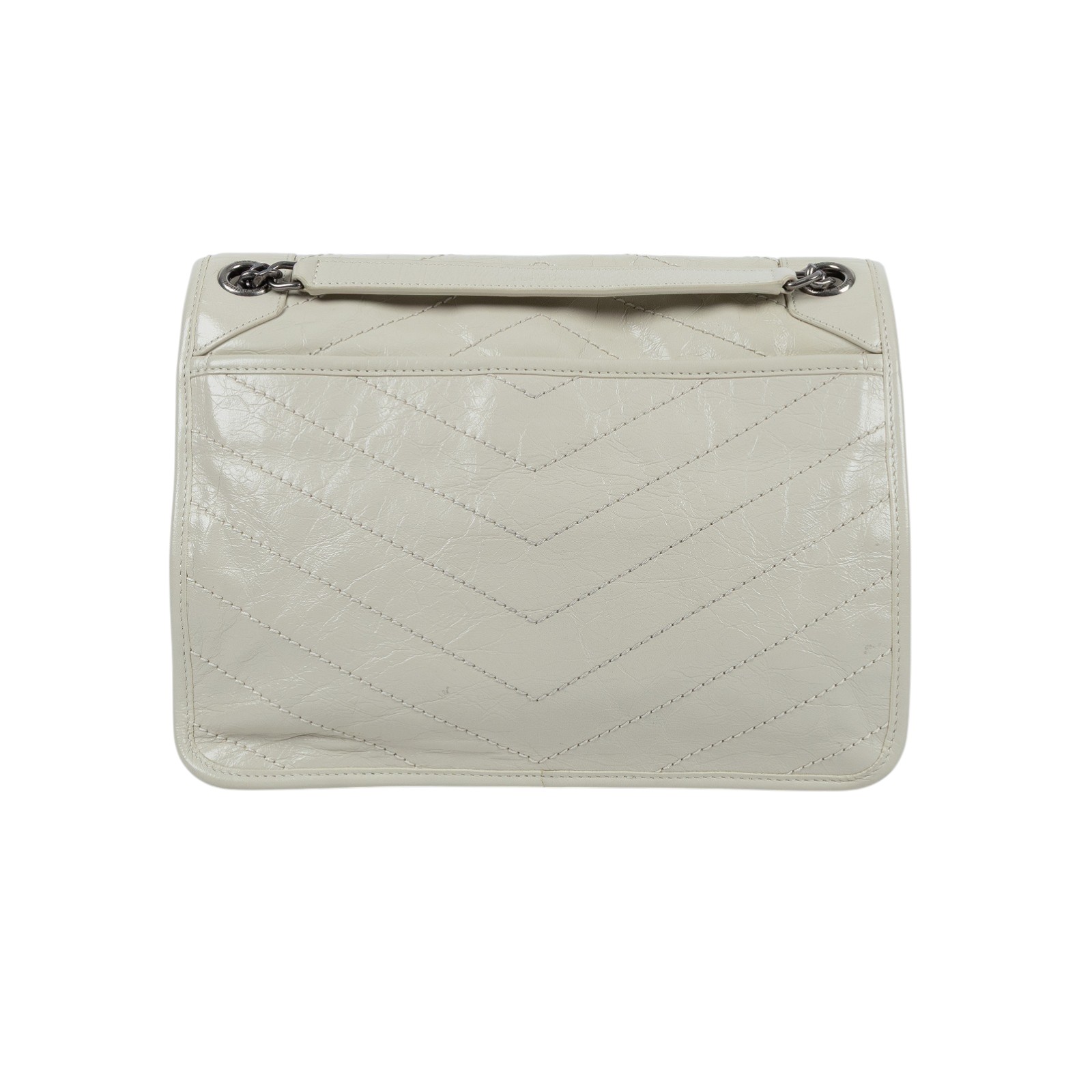 聖羅蘭 YSL SAINT LAURENT Niki 復古皮革 中型手袋 銀色五金 6331580EN04 白NIKI中號 防塵袋