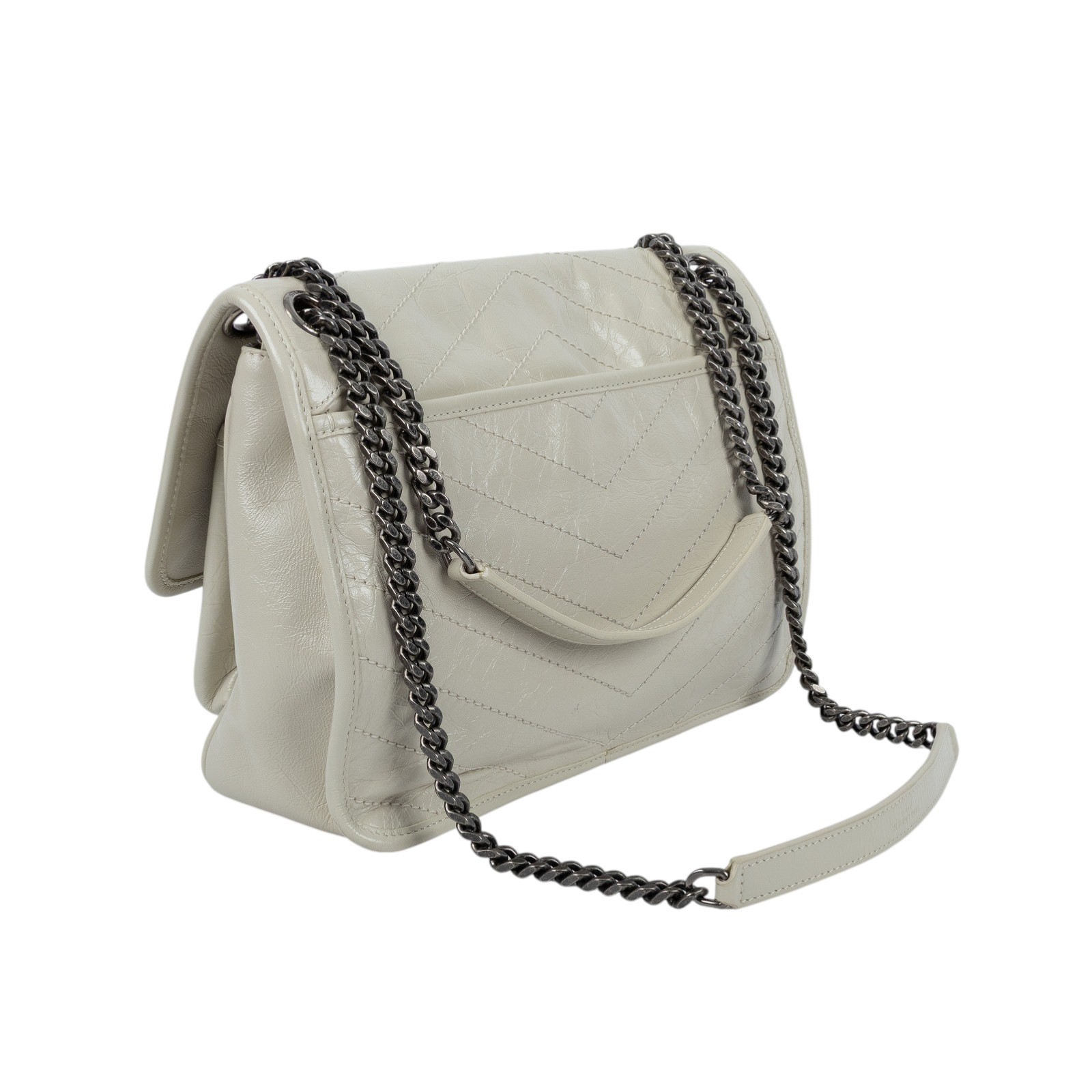 聖羅蘭 YSL SAINT LAURENT Niki 復古皮革 中型手袋 銀色五金 6331580EN04 白NIKI中號 防塵袋