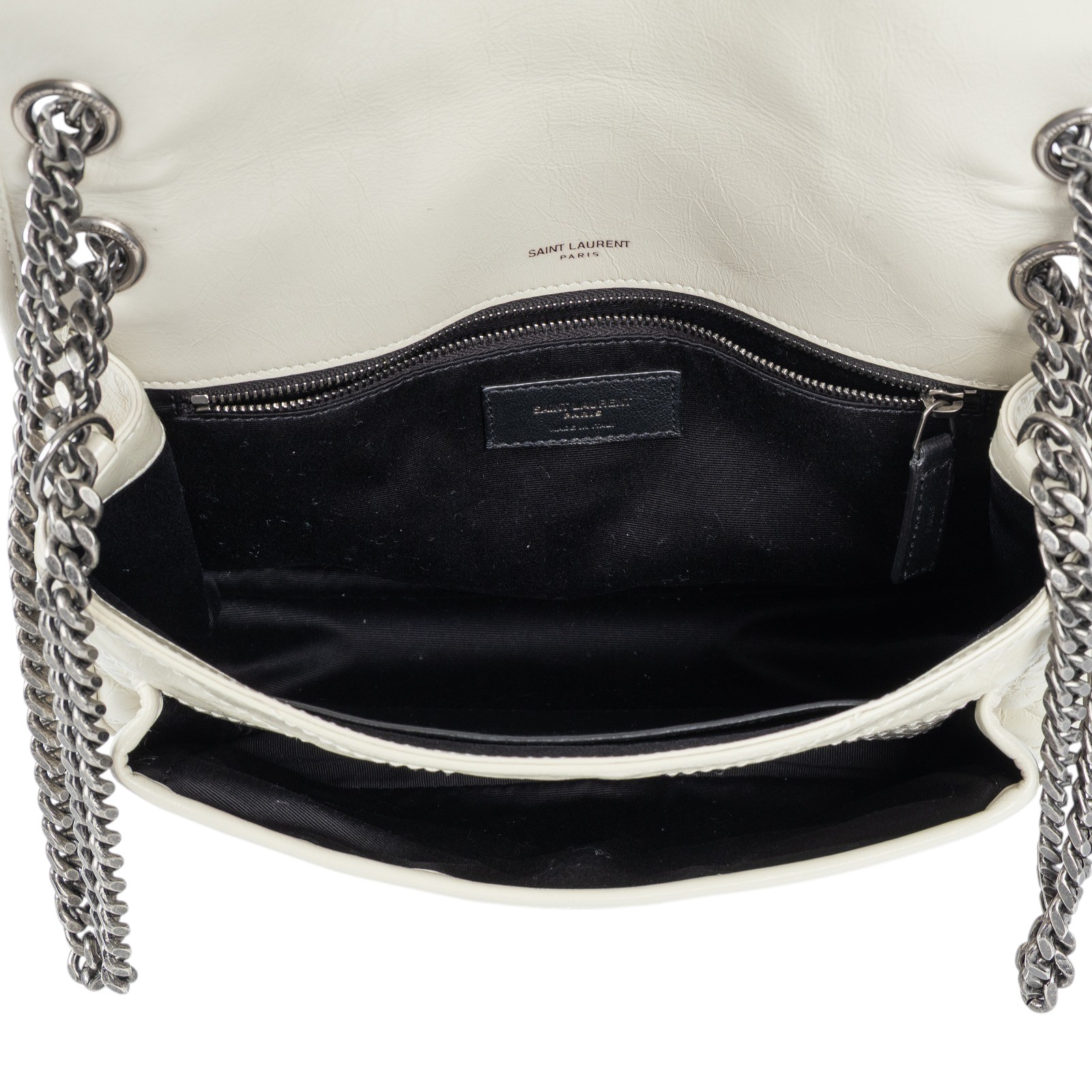 聖羅蘭 YSL SAINT LAURENT Niki 復古皮革 中型手袋 銀色五金 6331580EN04 白NIKI中號 防塵袋