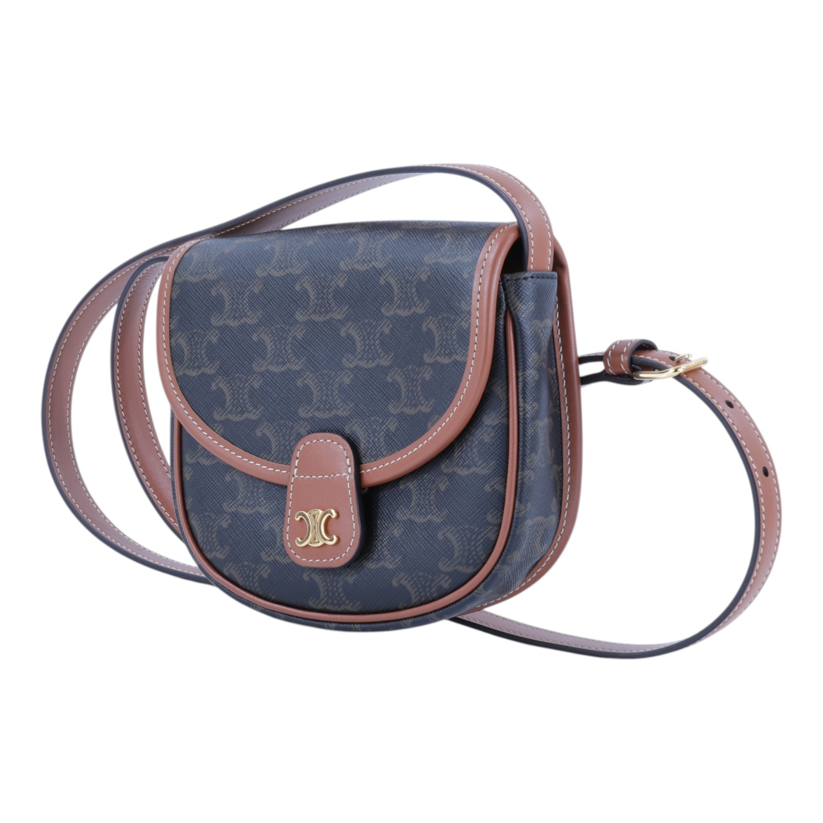 思琳 CELINE Triomphe帆布 小牛皮 迷你 Besace 斜背 肩背 馬鞍包 196702BZJ 黃褐色BESACE CLEA MINI 防塵袋