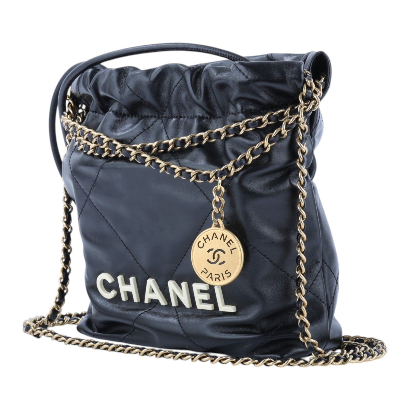 香奈兒 CHANEL 22 迷你 束口包 AS3980 晶片款 黑金22 MINI 無附屬品