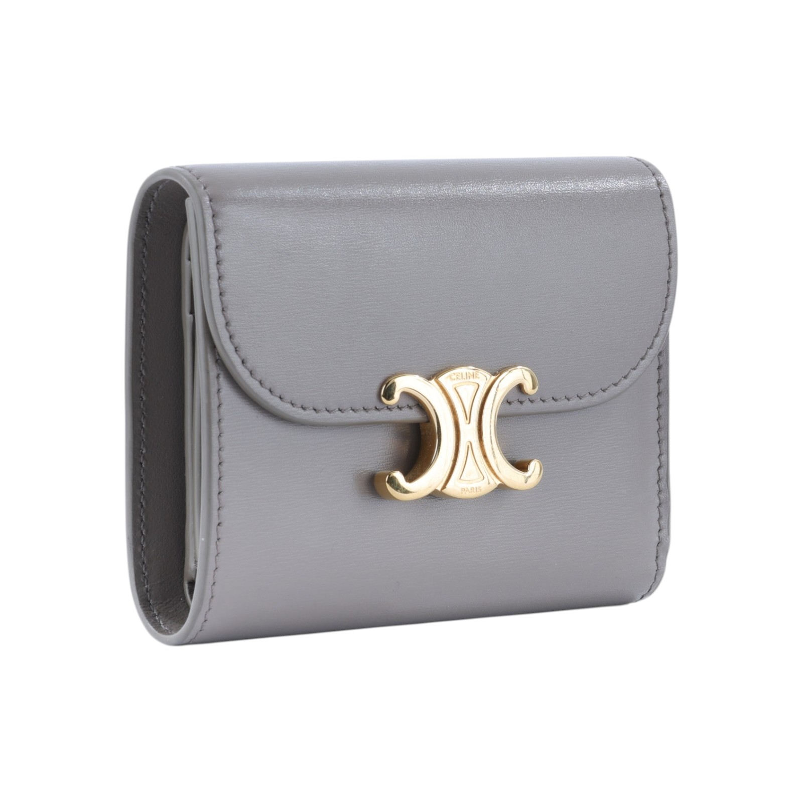 思琳 CELINE 亮面牛皮革 小型 TRIOMPHE COMPACT 銀包連零錢格 10D783DPV 凱旋三折短夾 原廠盒子/防塵袋