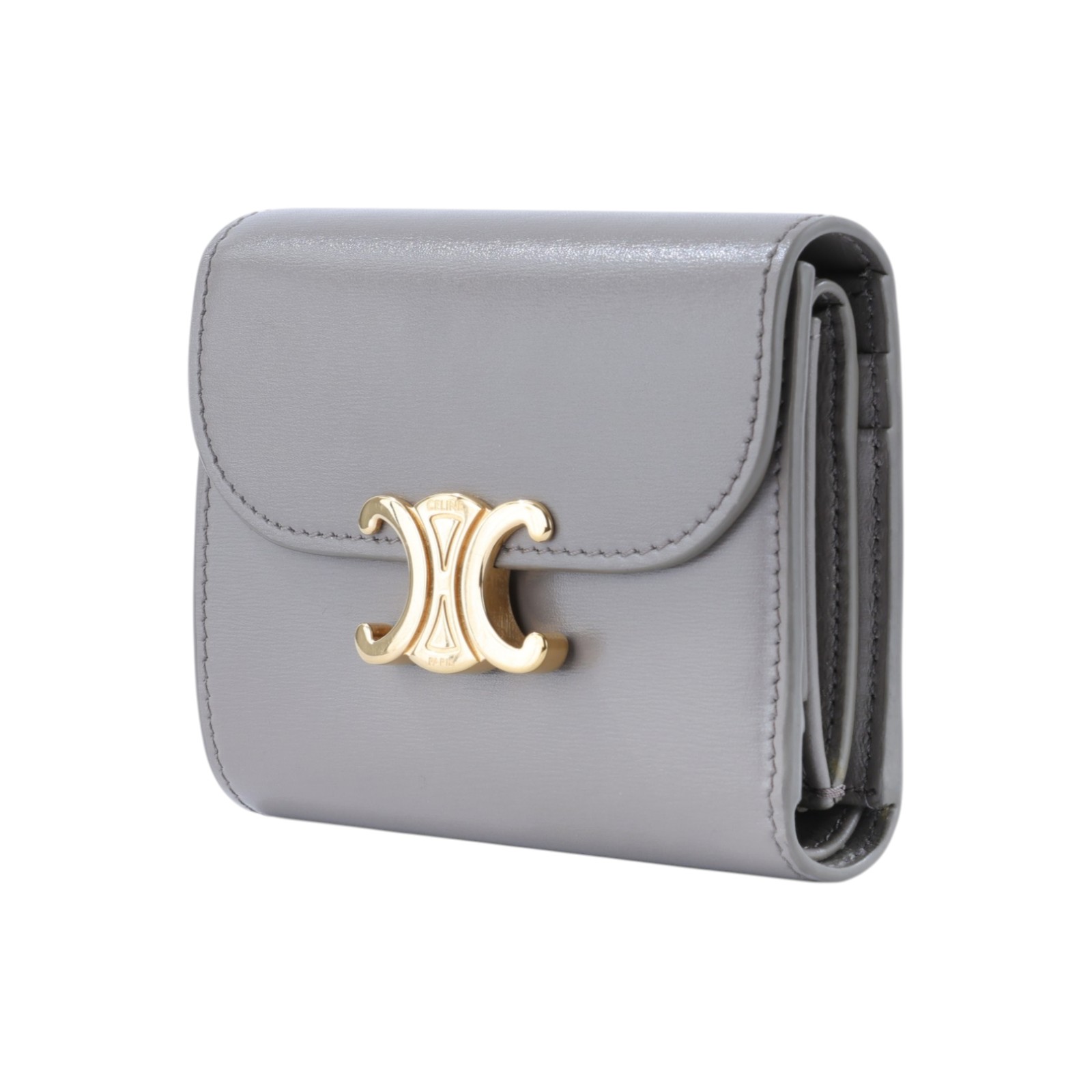 思琳 CELINE 亮面牛皮革 小型 TRIOMPHE COMPACT 銀包連零錢格 10D783DPV 凱旋三折短夾 原廠盒子/防塵袋