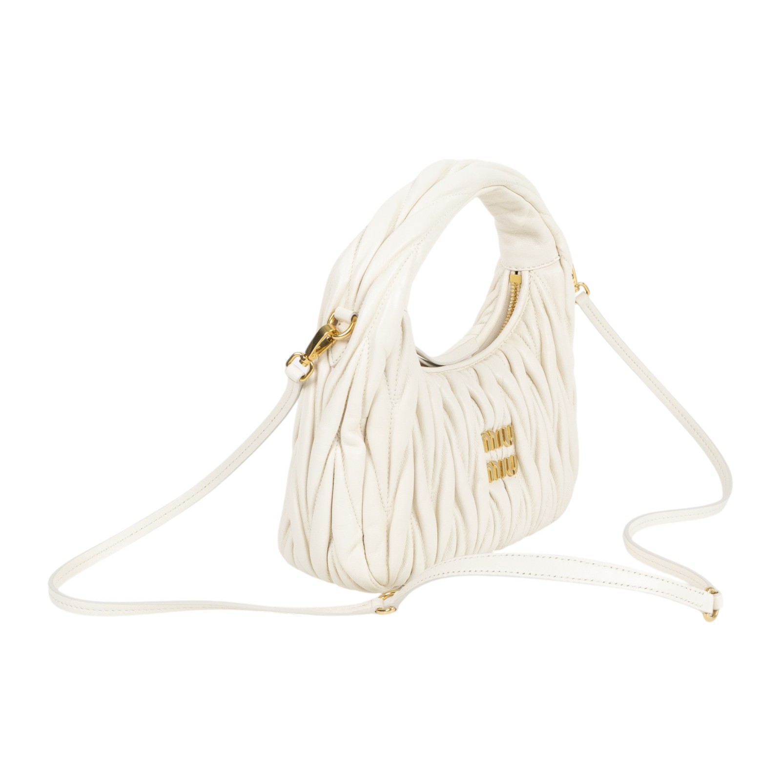 繆繆 MIU MIU Wander Matelasse 納帕皮革半月形手袋 5BC125_AN88 白抓皺WANDER半月包 小號 防塵袋