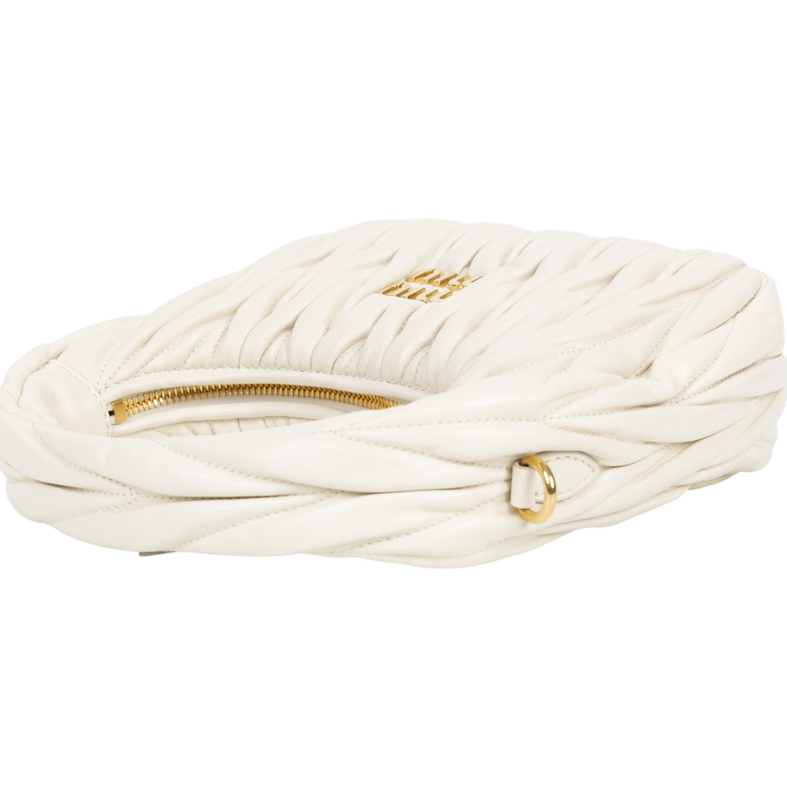 繆繆 MIU MIU Wander Matelasse 納帕皮革半月形手袋 5BC125_AN88 白抓皺WANDER半月包 小號 防塵袋