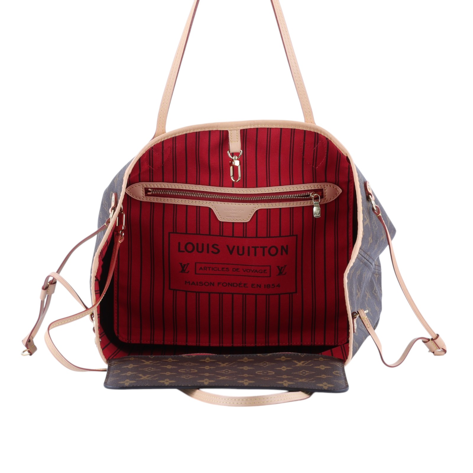 路易威登 LOUIS VUITTON Neverfull MM  經典帆布 肩背 購物袋 櫻桃紅內襯 M46987 原花NEVERFULL MM 防塵袋/小包