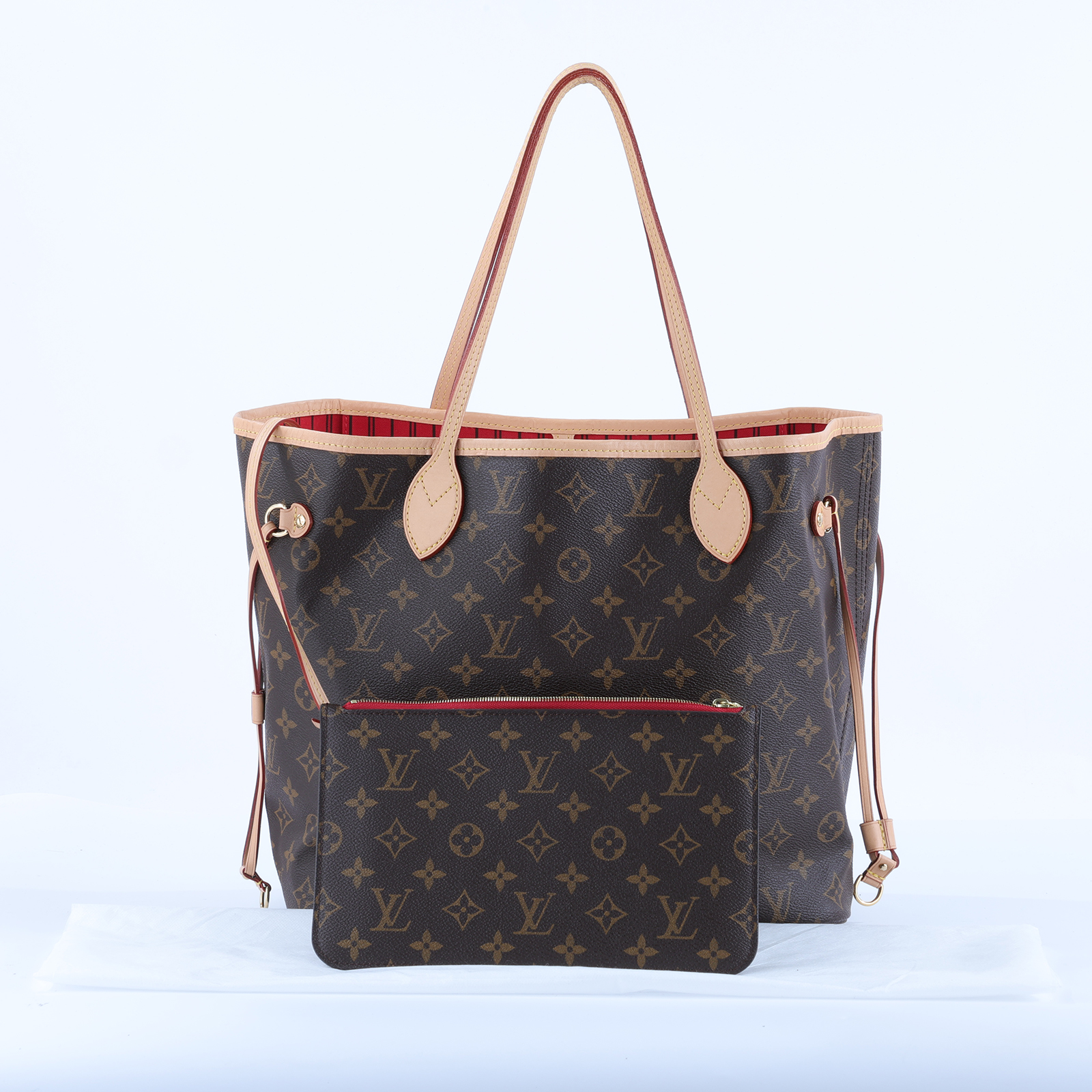 路易威登 LOUIS VUITTON Neverfull MM  經典帆布 肩背 購物袋 櫻桃紅內襯 M46987 原花NEVERFULL MM 防塵袋/小包