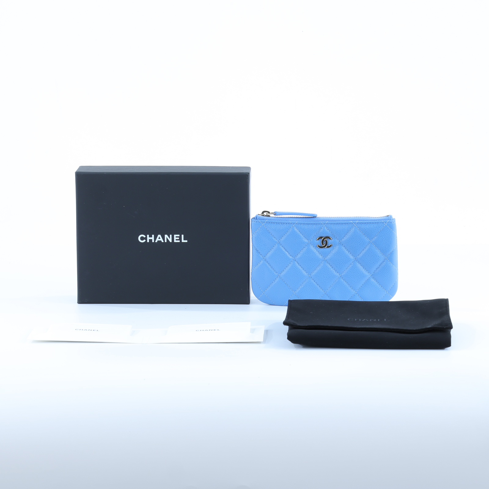 香奈兒 CHANEL 經典 拉鍊 隨身包 小型 AP4020 晶片款 藍荔枝一字拉鍊錢包 原廠盒子/防塵袋
