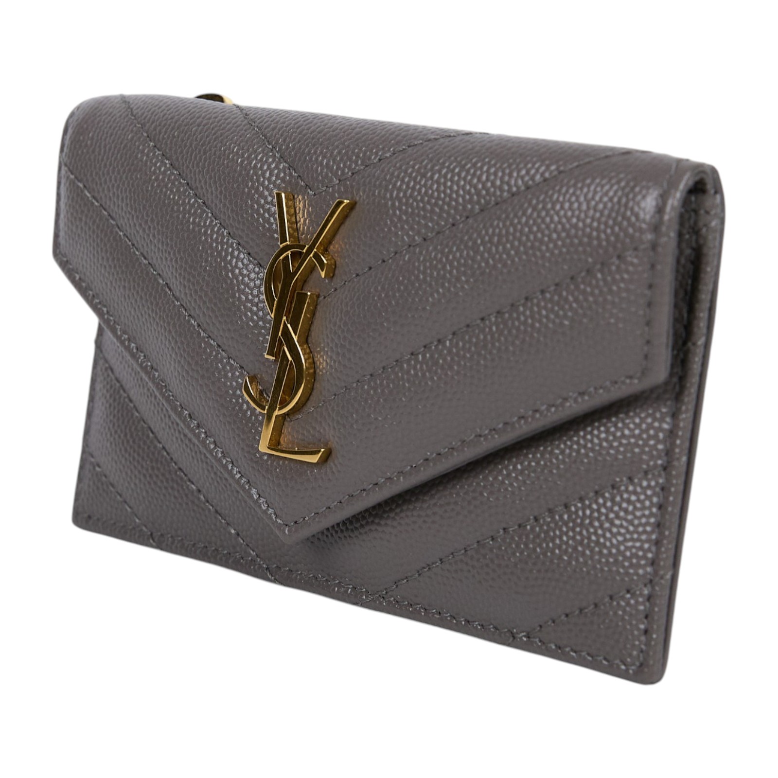 聖羅蘭 YSL SAINT LAURENT 錢包 卡片夾 金色五金 612808BOW01 灰魚子醬卡包 原廠盒子/防塵袋