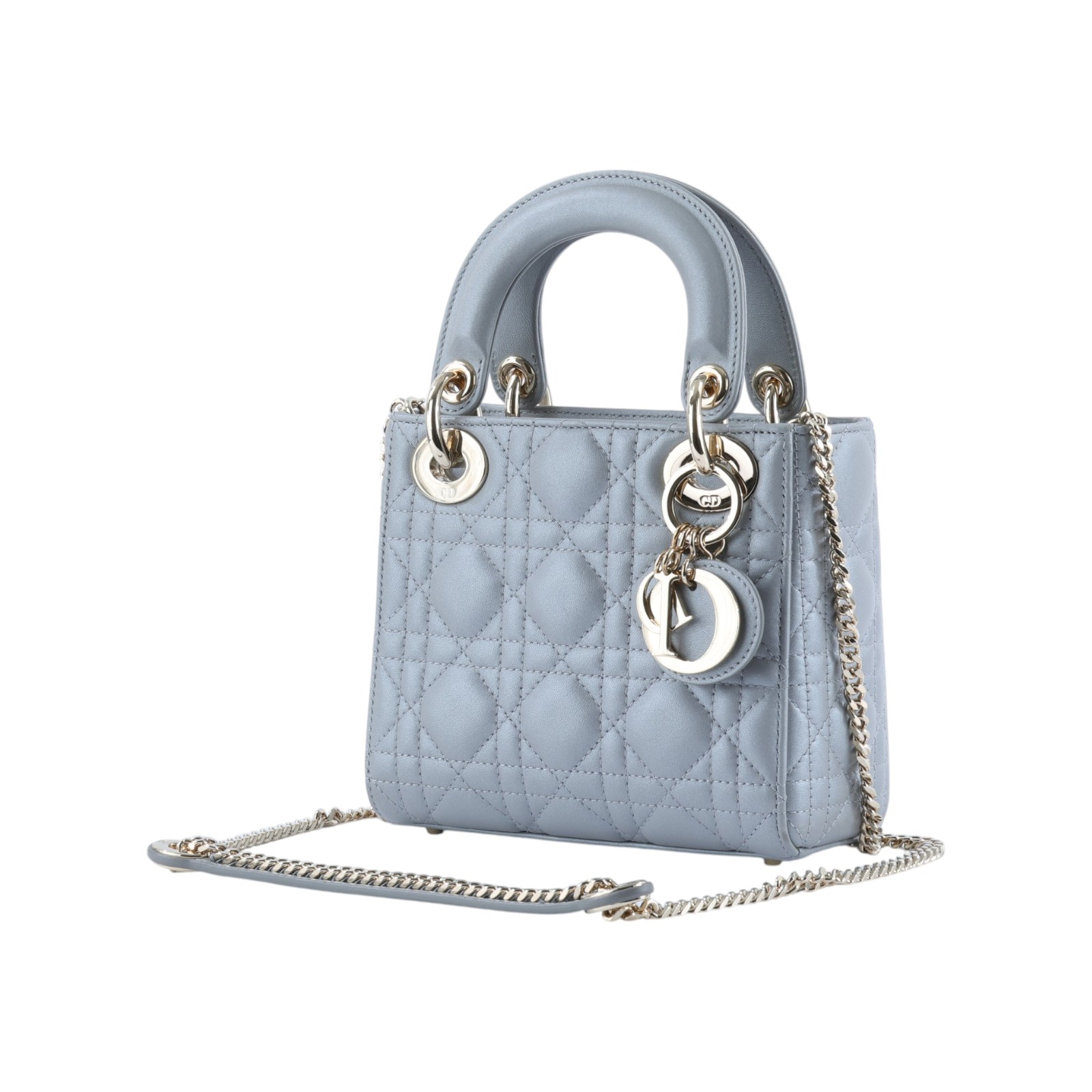 迪奧 CHRISTIAN DIOR Lady Dior 迷你 手提 肩背包 M505OADU 灰LADY DIOR MINI 原廠盒子/防塵袋/背帶/購買證明