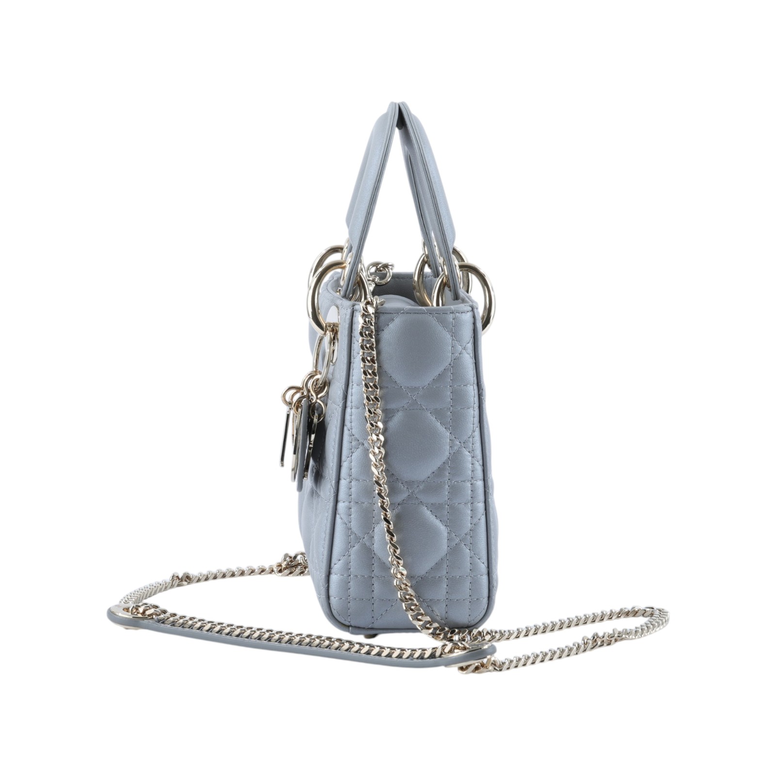 迪奧 CHRISTIAN DIOR Lady Dior 迷你 手提 肩背包 M505OADU 灰LADY DIOR MINI 原廠盒子/防塵袋/背帶/購買證明