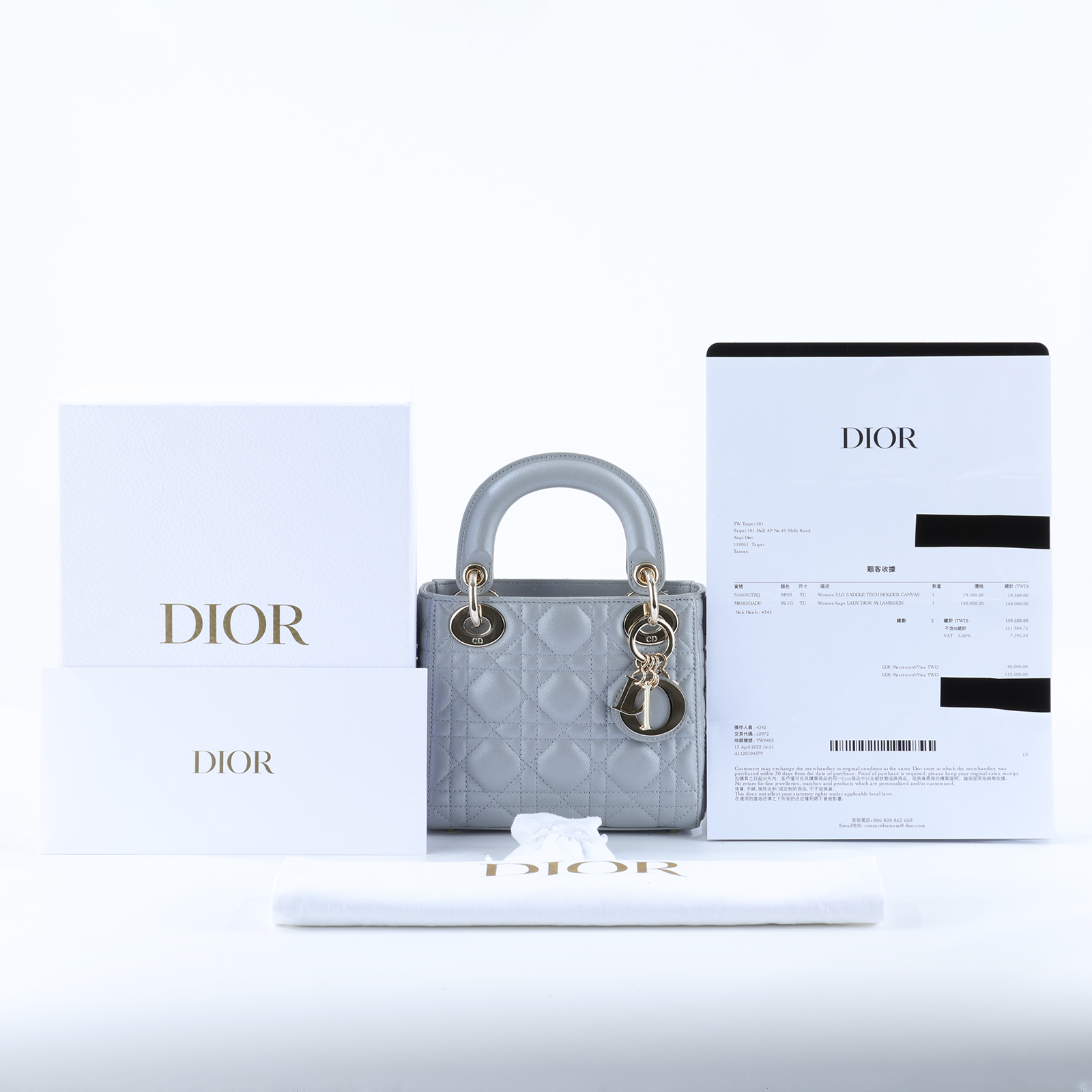 迪奧 CHRISTIAN DIOR Lady Dior 迷你 手提 肩背包 M505OADU 灰LADY DIOR MINI 原廠盒子/防塵袋/背帶/購買證明
