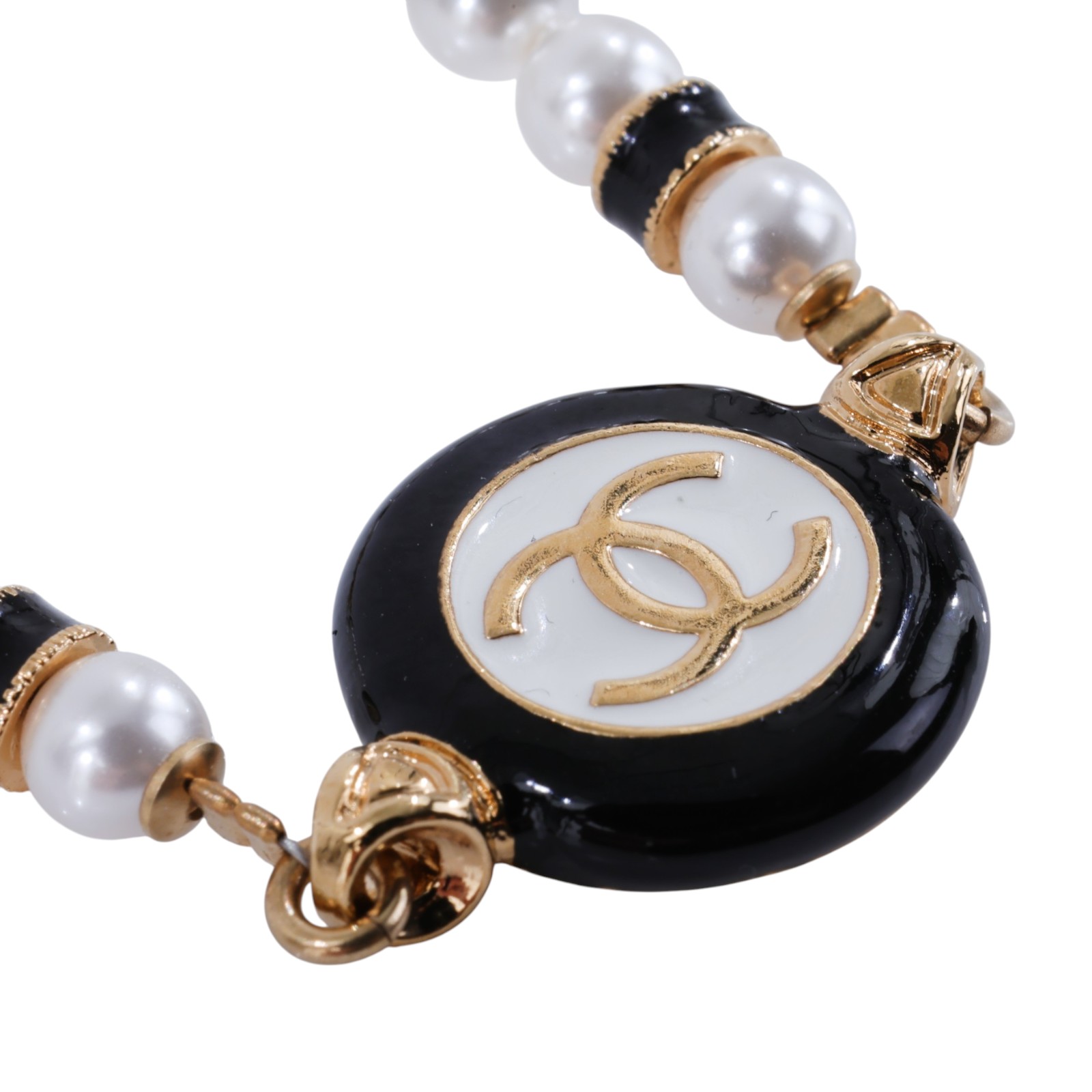 香奈兒 CHANEL CC Logo 手鏈 ABC988 B16124B24P 金色黑白圓餅珍珠手鍊 原廠盒子/防塵袋