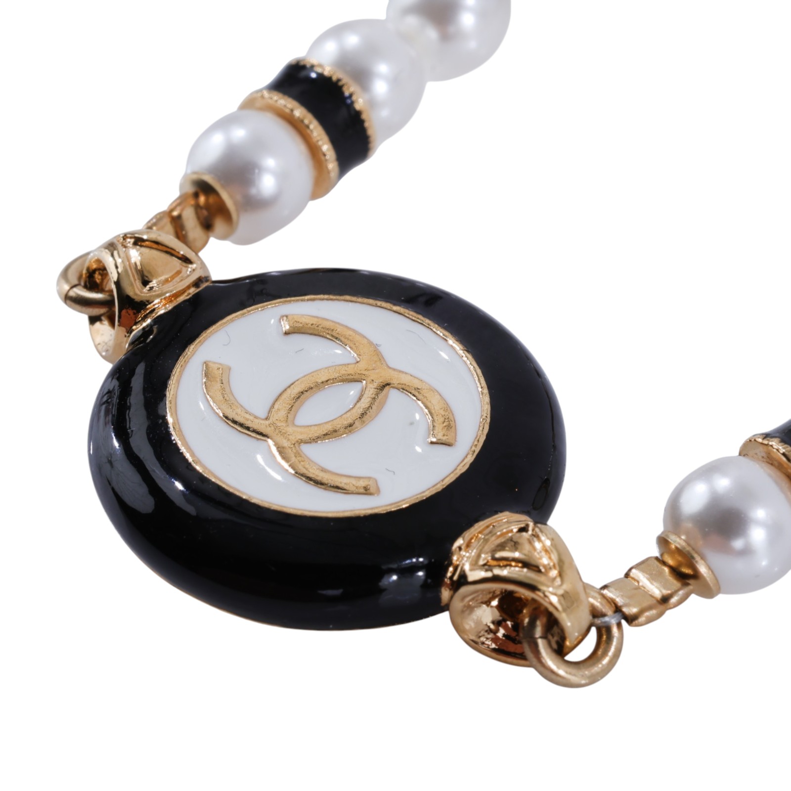 香奈兒 CHANEL CC Logo 手鏈 ABC988 B16124B24P 金色黑白圓餅珍珠手鍊 原廠盒子/防塵袋