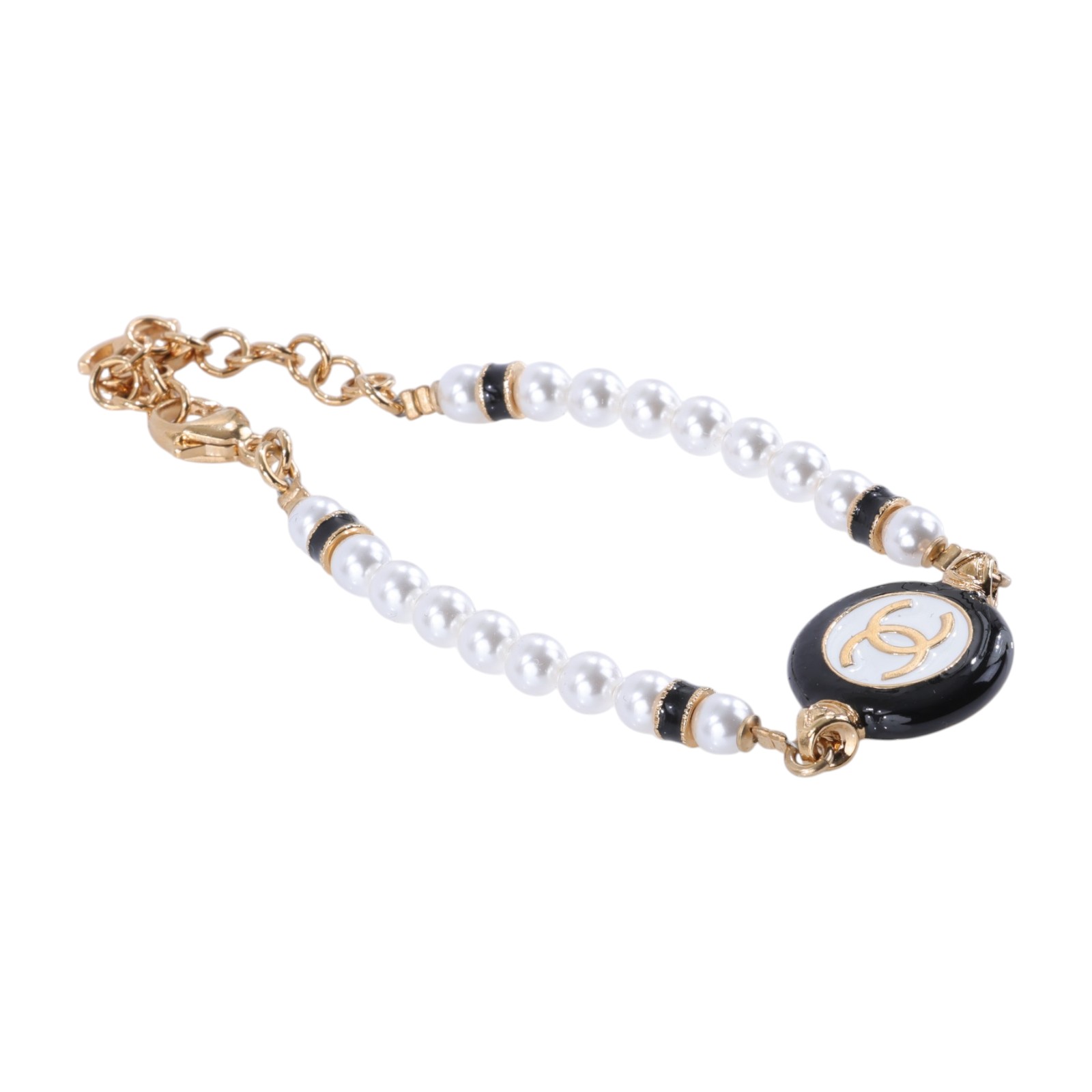 香奈兒 CHANEL CC Logo 手鏈 ABC988 B16124B24P 金色黑白圓餅珍珠手鍊 原廠盒子/防塵袋
