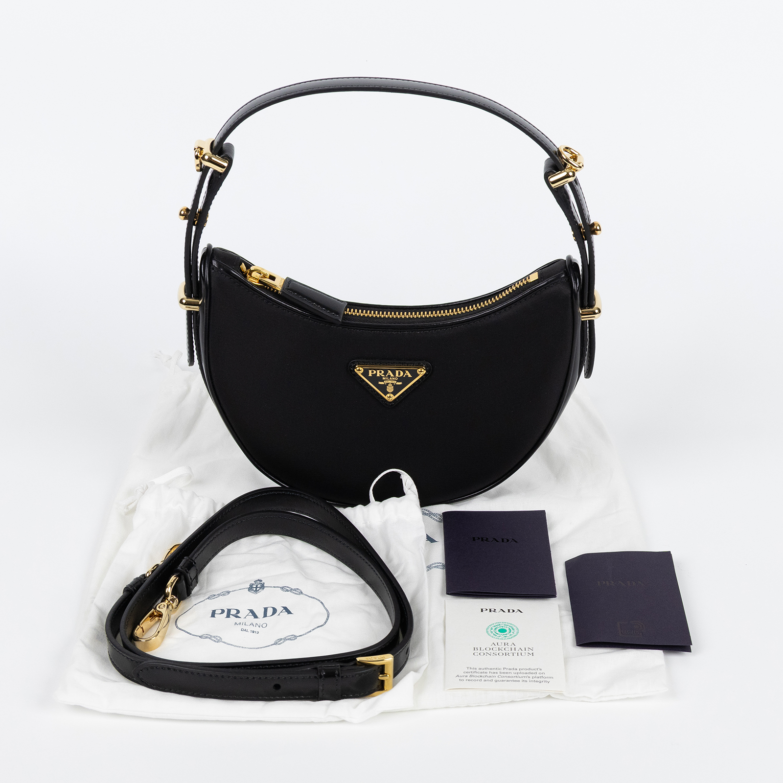 普拉達 PRADA Arque 皮革肩背袋 小型 1BL194_Nylon 黑尼龍小號Arque 防塵袋/背帶