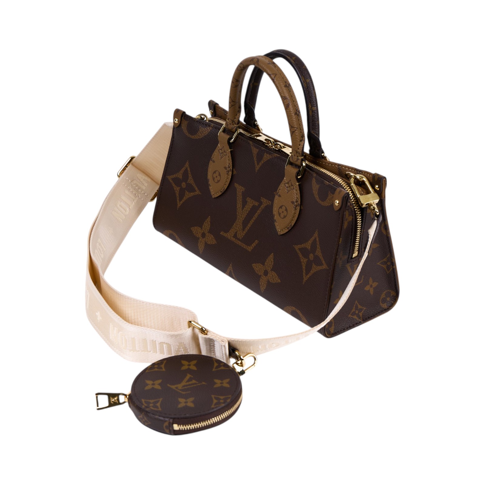 路易威登 LOUIS VUITTON OnTheGo East West 皮革飾邊 經典帆布 手提 斜背包 M46653 晶片款  防塵袋/背帶/零錢包