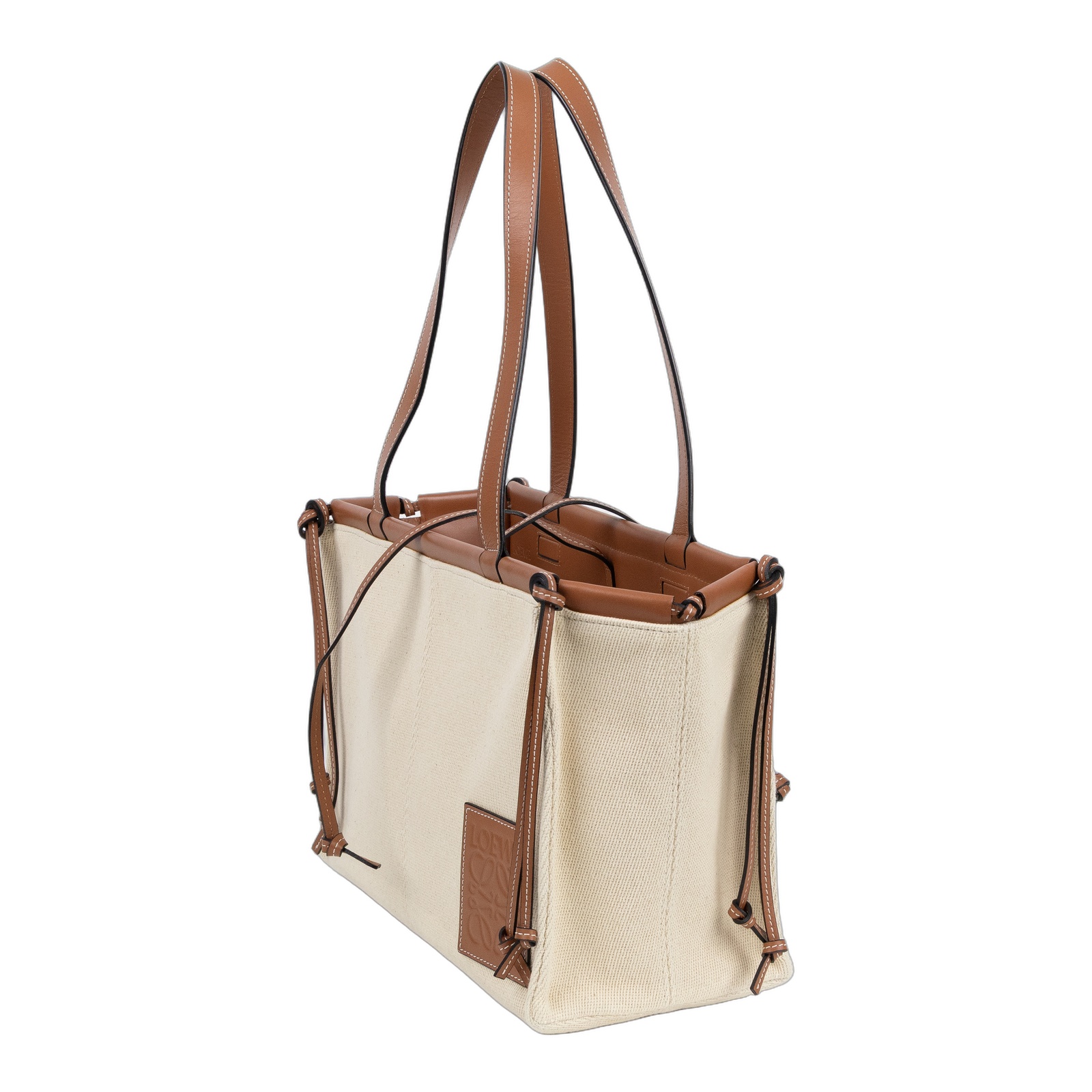 羅意威 LOEWE Cushion Tote Small 托特包 肩背包 330.02AA93 米白棕帆布CUSHION TOTE SMALL 防塵袋/購買證明